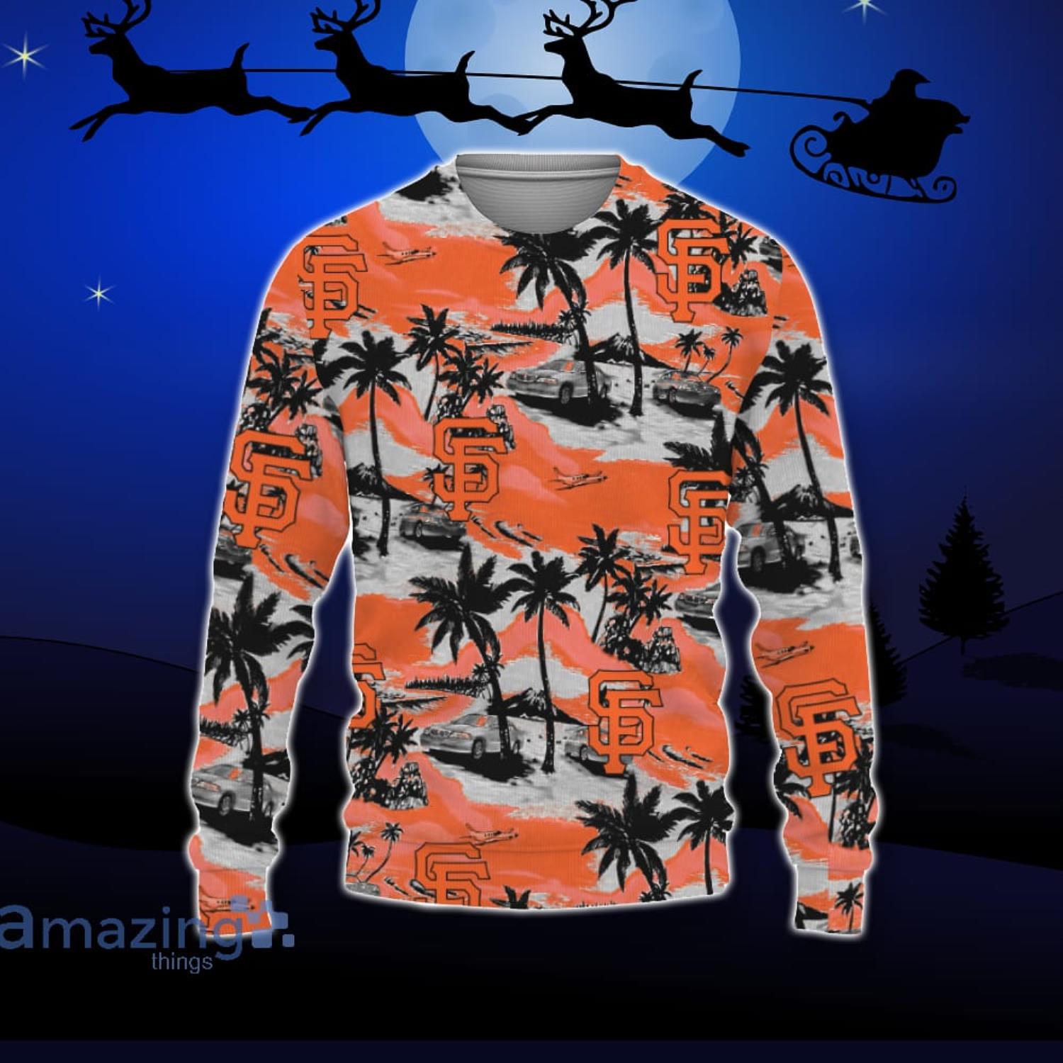 San Francisco Giants Car And Coconut Tropical Patterns Ugly Christmas Sweater For Fans Product Photo 1