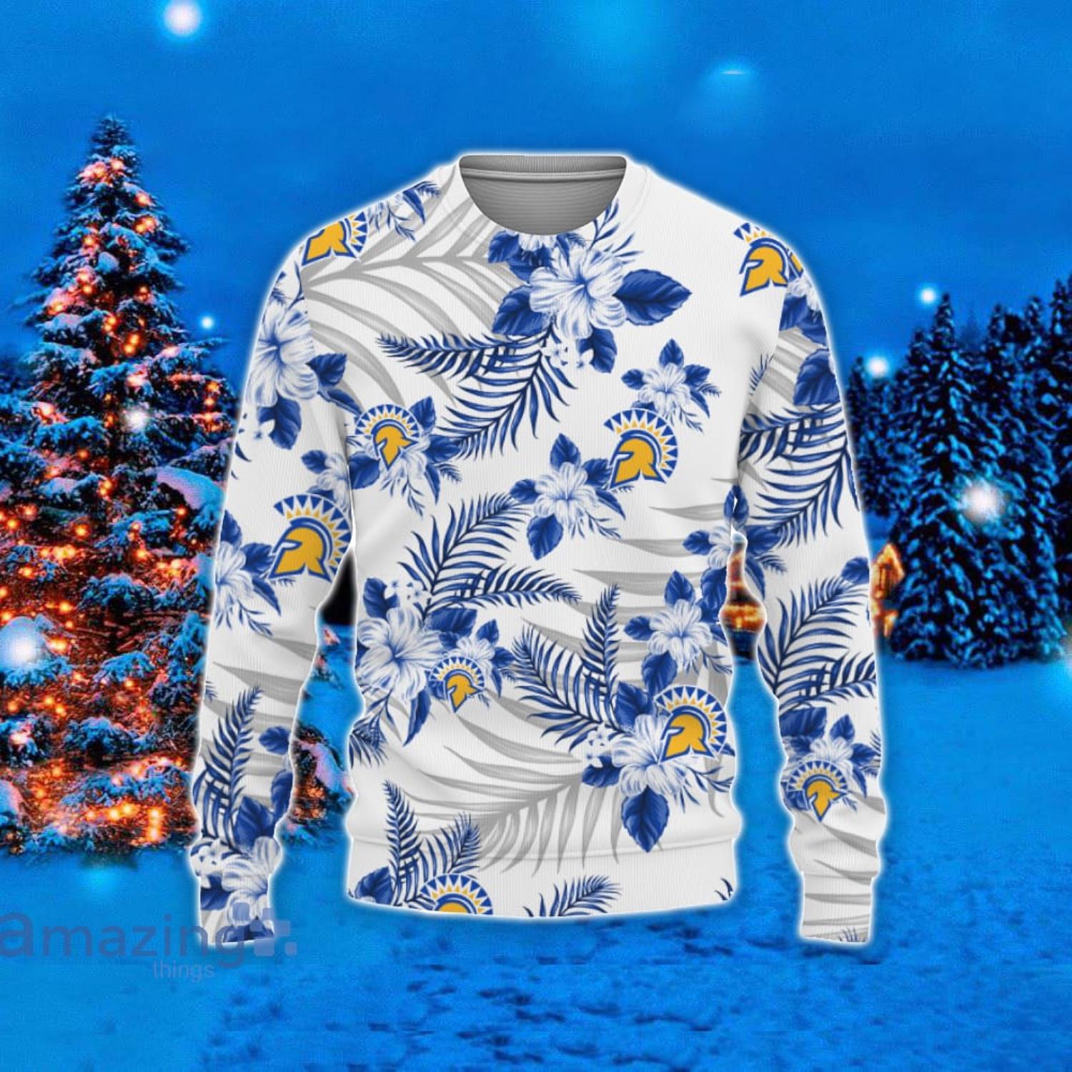 San Jose State Spartans Hawaii Tropical Patterns Ugly Christmas Sweater For Fans Product Photo 1