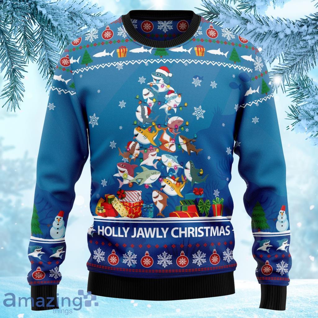Shark Holly Jawly Unisex Christmas Outfit Retro Christmas Ugly Sweater 3D Product Photo 1 Shark Holly Jawly Unisex Christmas Outfit Retro Christmas Ugly Sweater 3D Product Photo 1