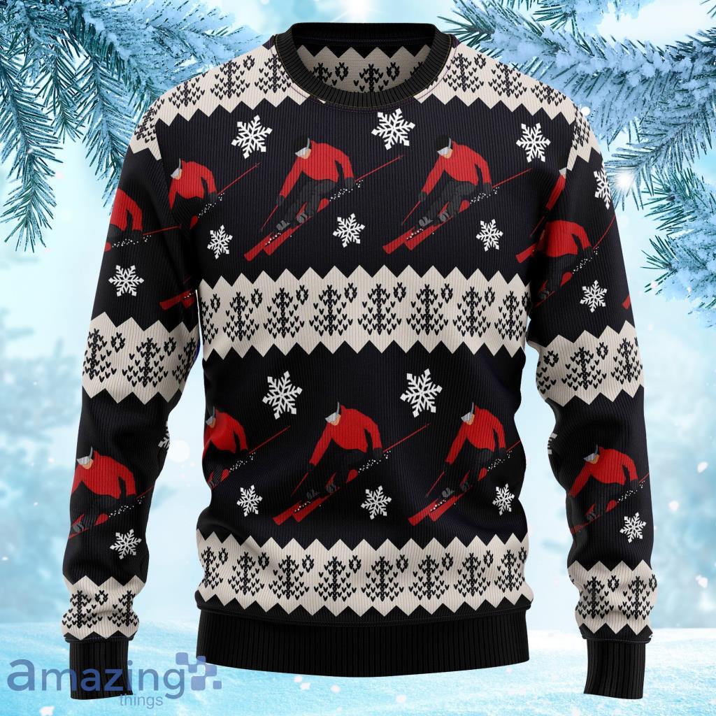 Skiing Christmas Ugly Sweater 3D Crewneck Product Photo 1