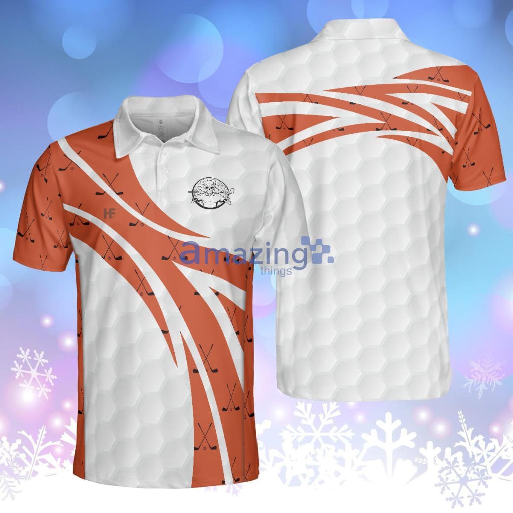Skull Golfer Seamless Pattern Golf Polo Shirt White And Orange Golf Shirt For Men Cool Gift For Golfers Product Photo 1