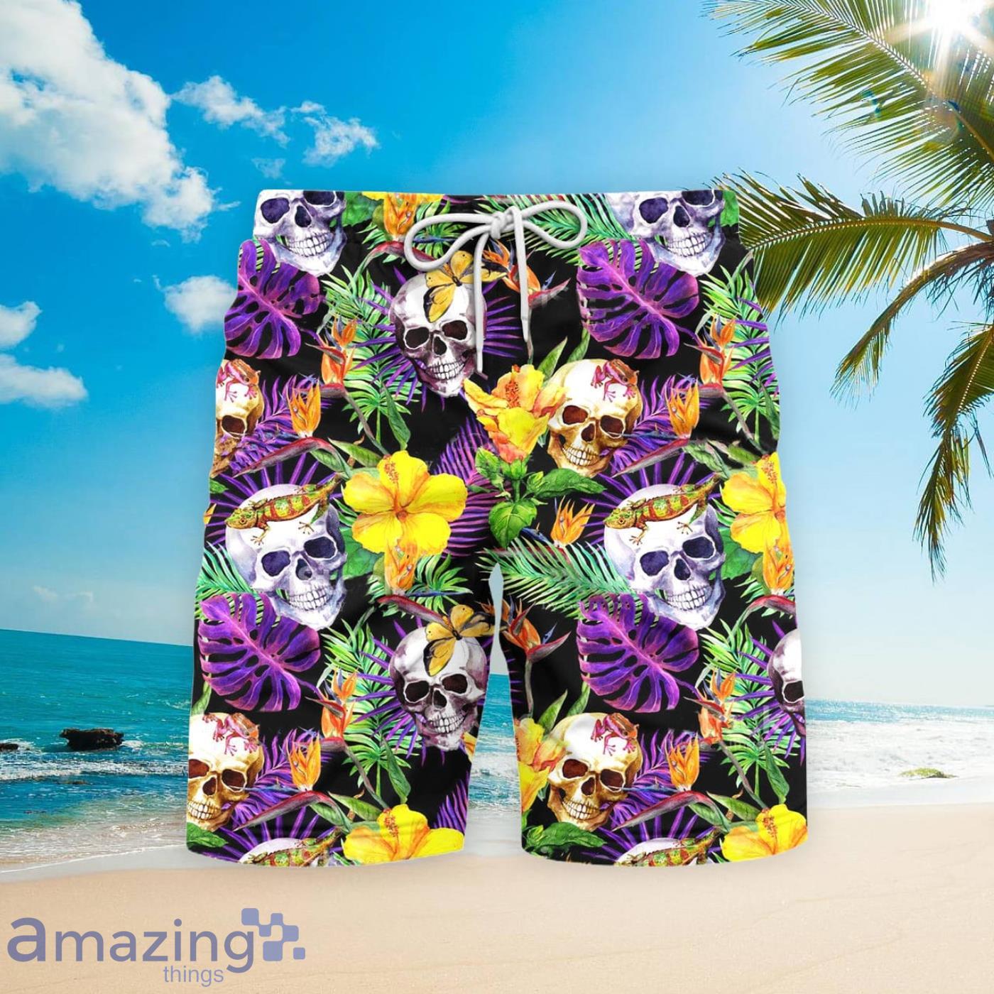 Skull Tropical Purple Beach Short For Men Best Gift For Summer Product Photo 1