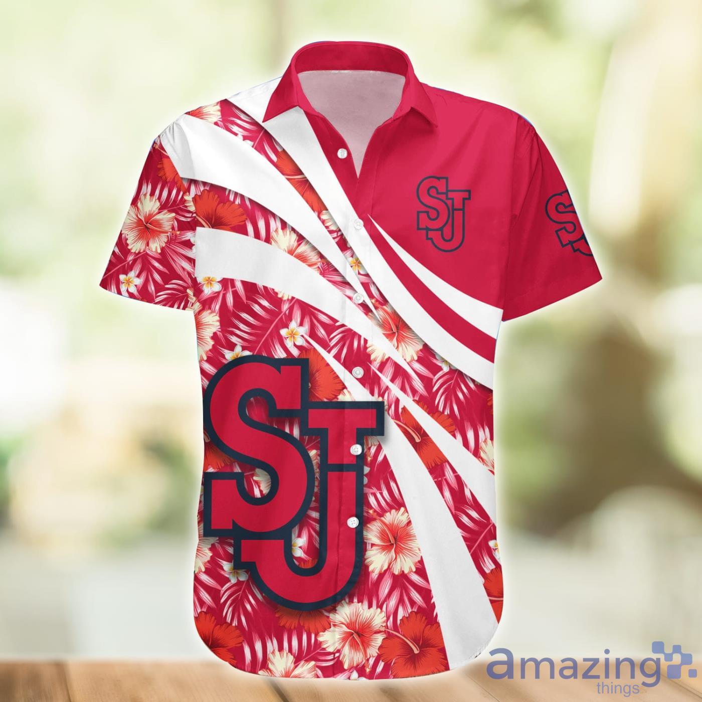 St. John’s Red Storm NCAA Hibiscus Flower Pattern Aloha Hawaiian Shirt Product Photo 1