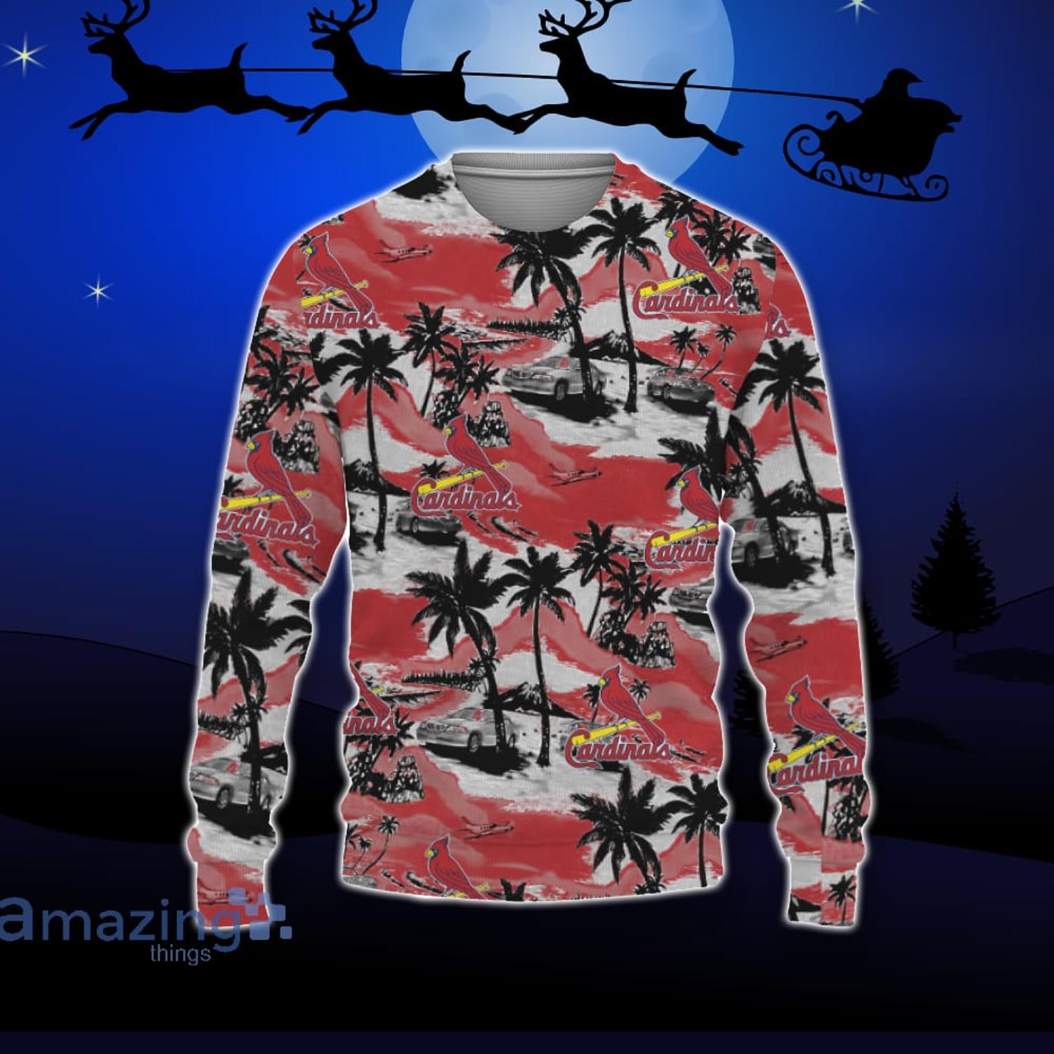 St. Louis Cardinals Car And Coconut Tropical Patterns Ugly Christmas Sweater For Fans Product Photo 1