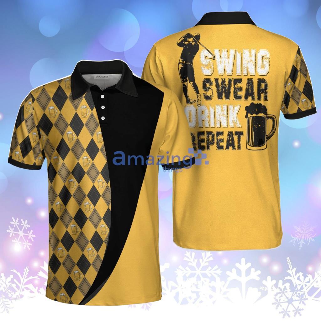 Swing Swear Drink Repeat Argyle Pattern Golf Drinking Golf Shirt, Best Golf Polo Shirts For Men Product Photo 1