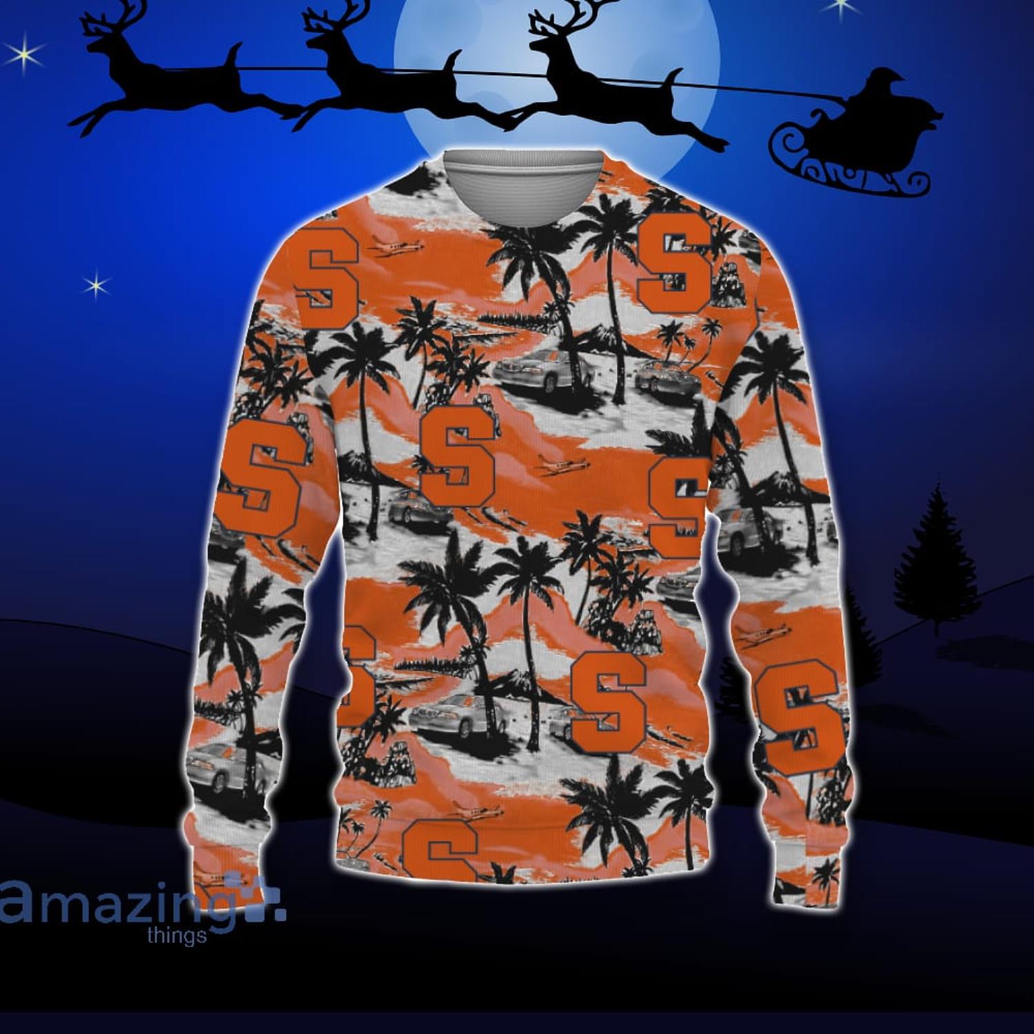 Syracuse Orange Car And Coconut Tropical Patterns Ugly Christmas Sweater For Fans Product Photo 1