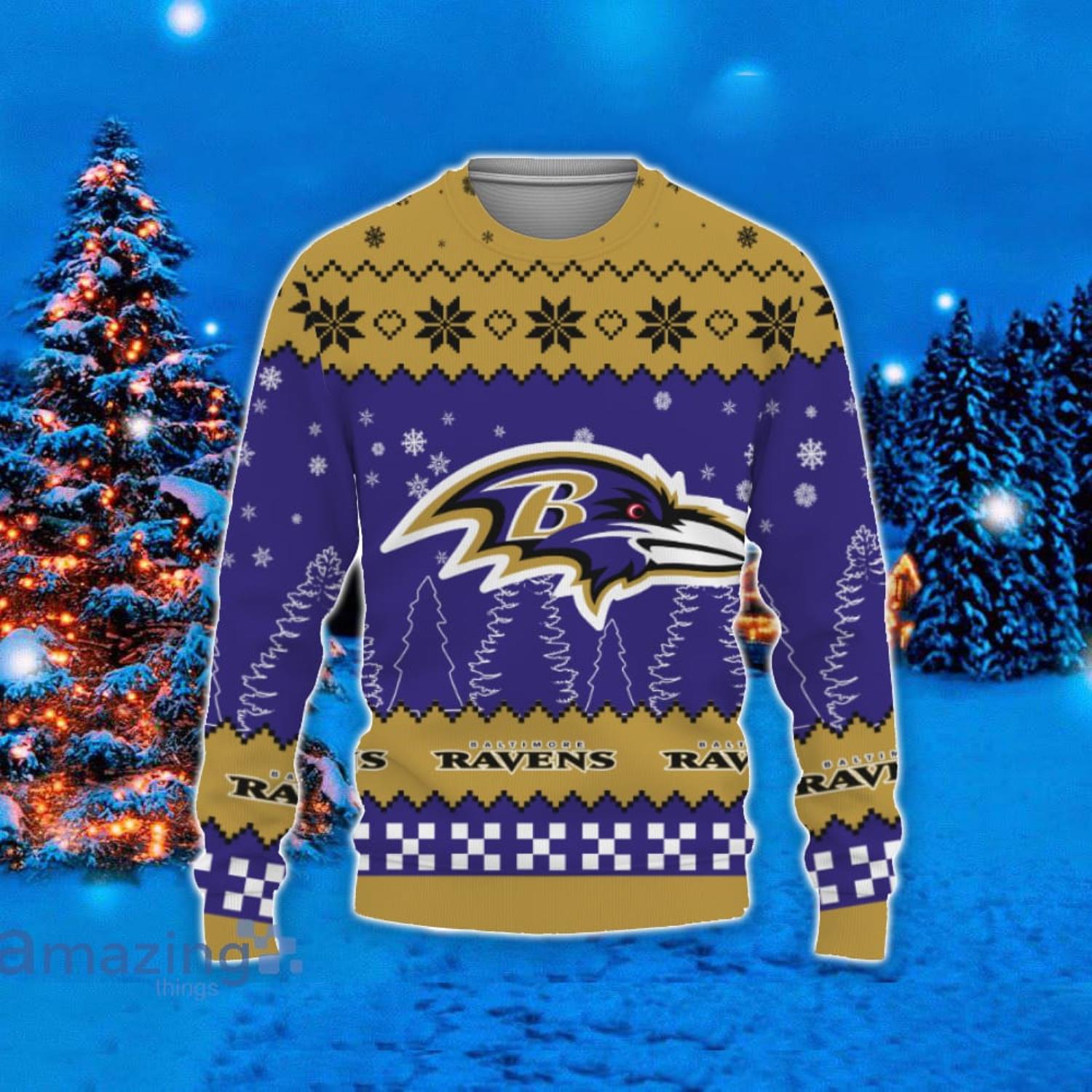 Baltimore Ravens Christmas Bal Snowflake Pattern Winter Ugly Christmas  Sweater