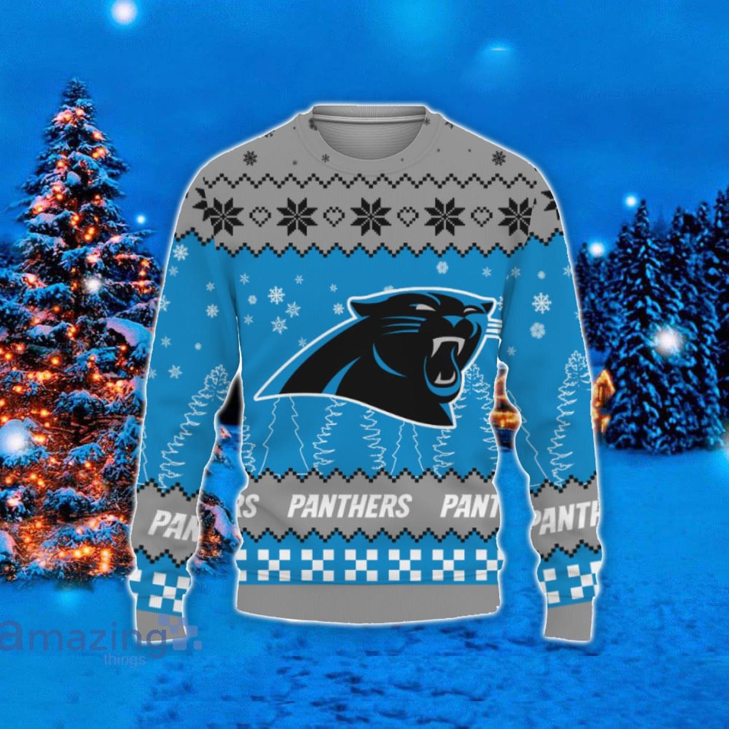 Carolina Panthers Christmas Snow Heart Pattern Ugly Christmas Sweater -  Freedomdesign