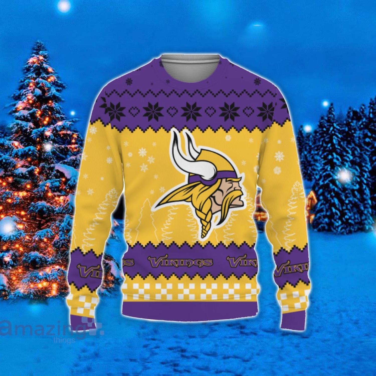 Team Logo Snowflake Pattern Minnesota Vikings Ugly Christmas Sweater For  Fans