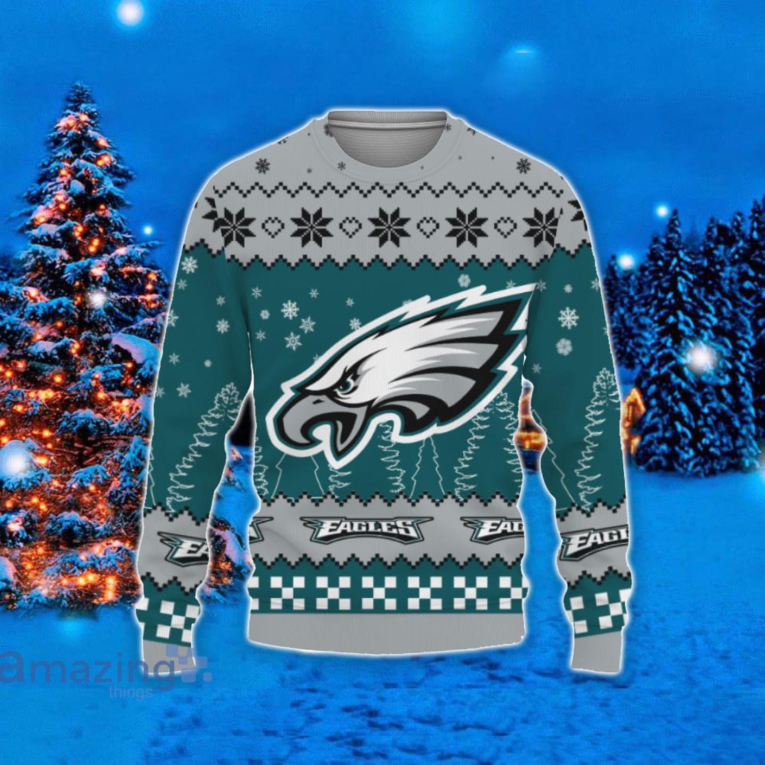 Christmas Gift Philadelphia Eagles Christmas Snowflakes Pattern 3D Ugly  Christmas Sweater For Men And Women