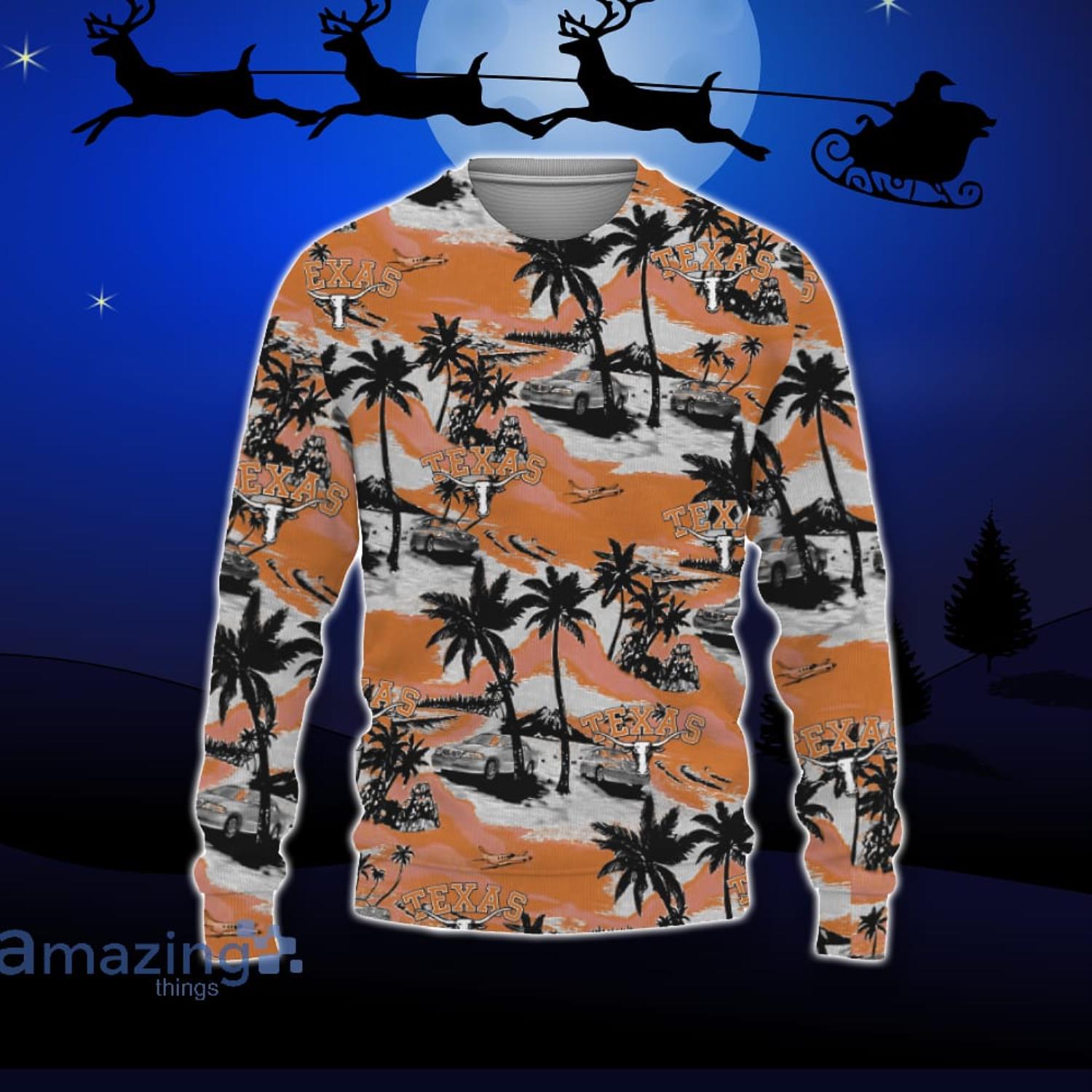 Texas Longhorns Car And Coconut Tropical Patterns Ugly Christmas Sweater For Fans Product Photo 1