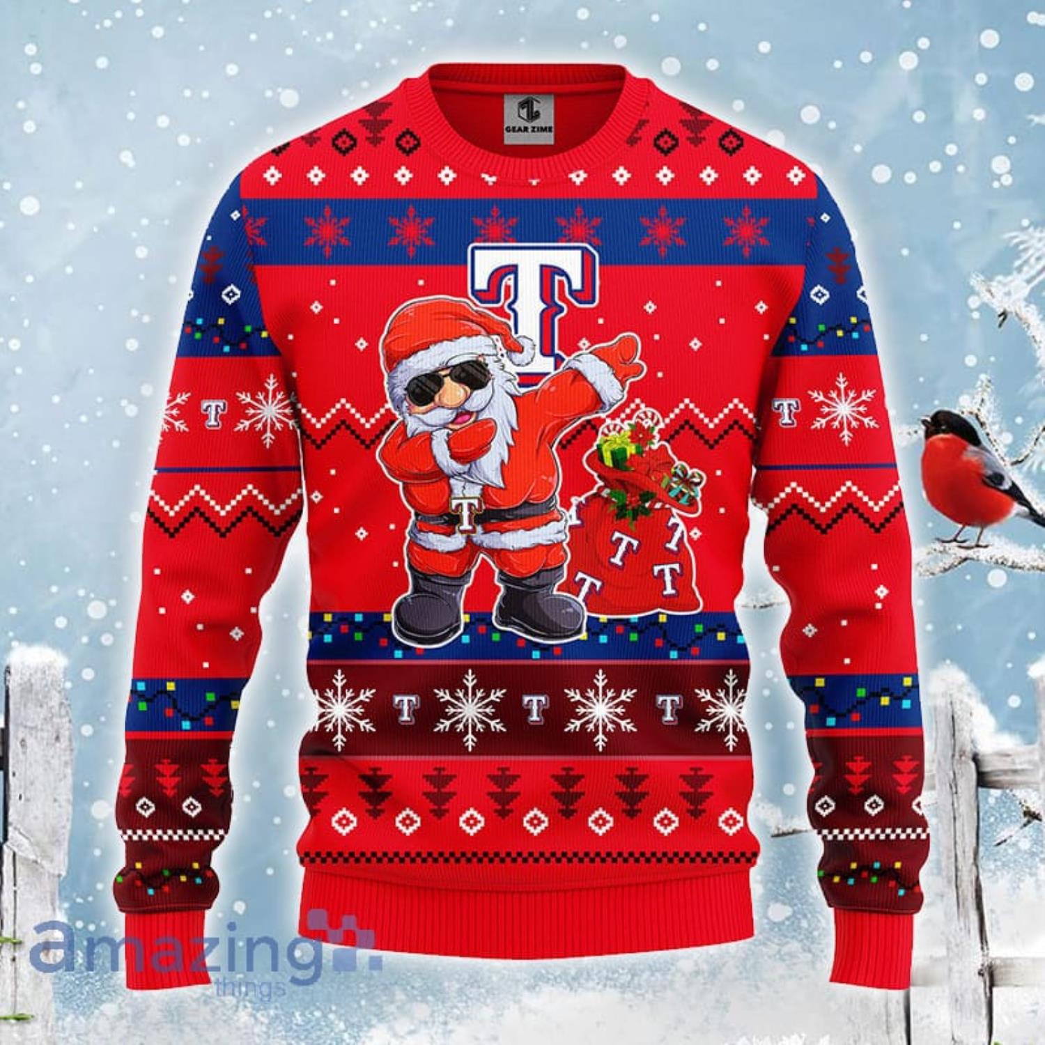 Texas Rangers MLB Team Dabbing Santa Claus Funny Christmas Gift Ugly Christmas Sweater Product Photo 1