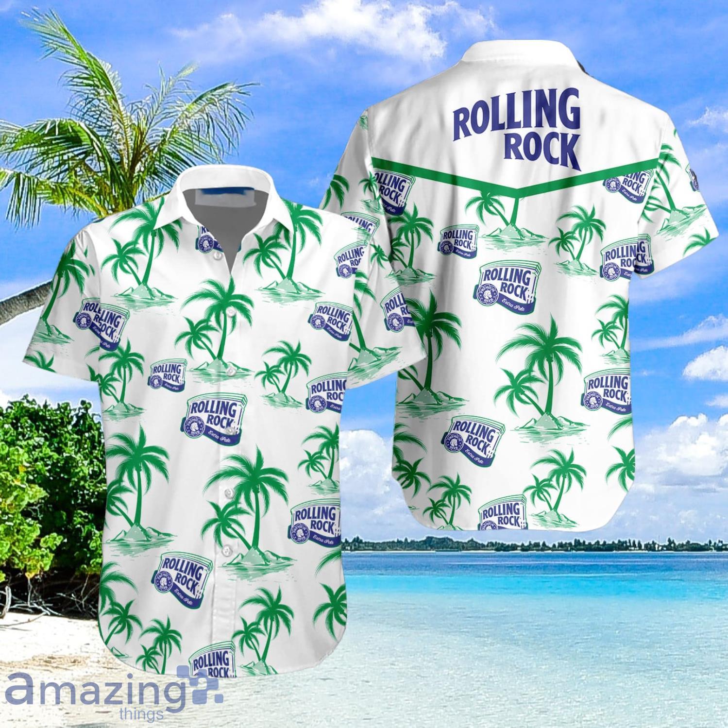 Tropical Coconut Pattern Rolling Rock Hawaiian Shirt Product Photo 1