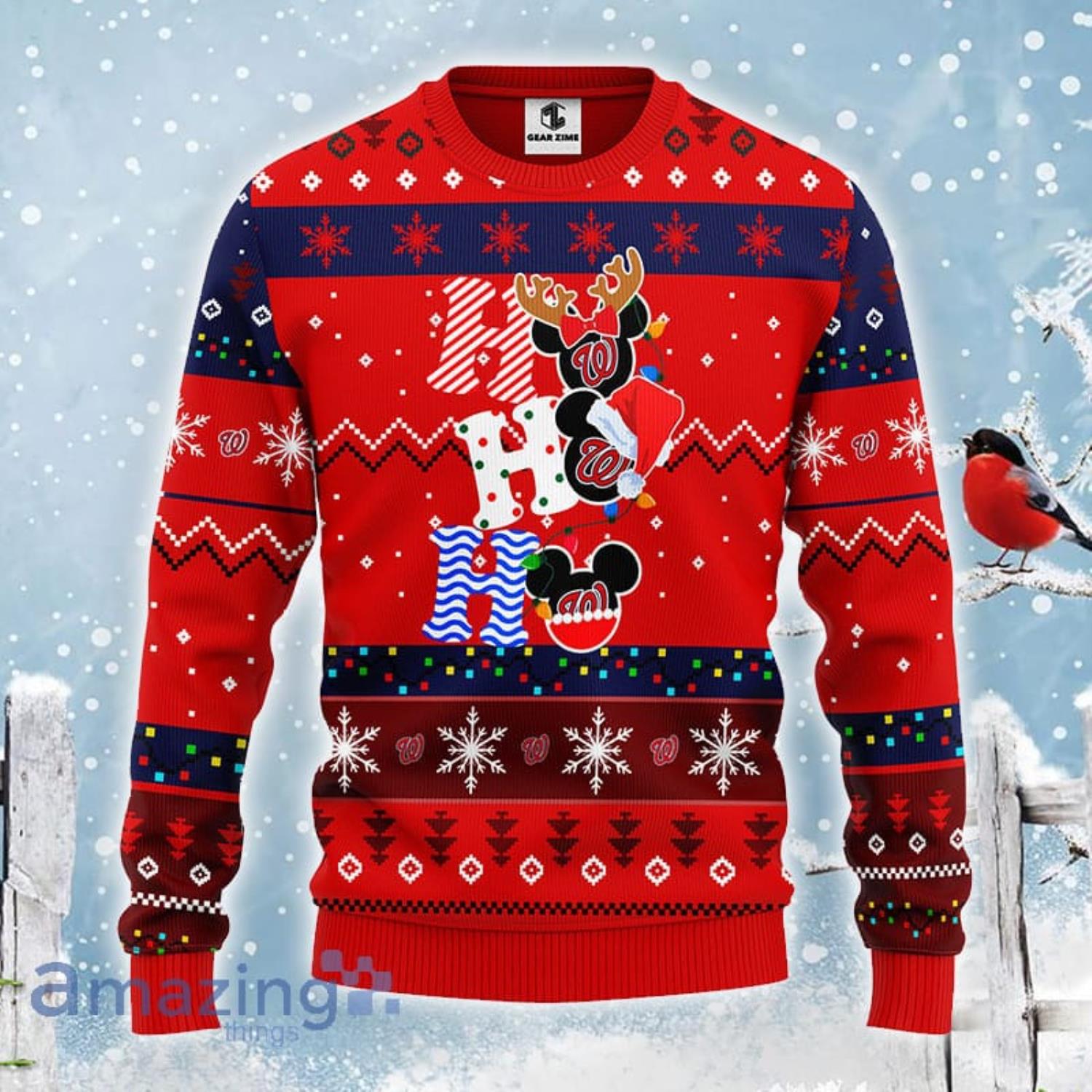 Washington Nationals MLB Team HoHoHo Mickey Funny Christmas Gift Ugly Christmas Sweater Product Photo 1