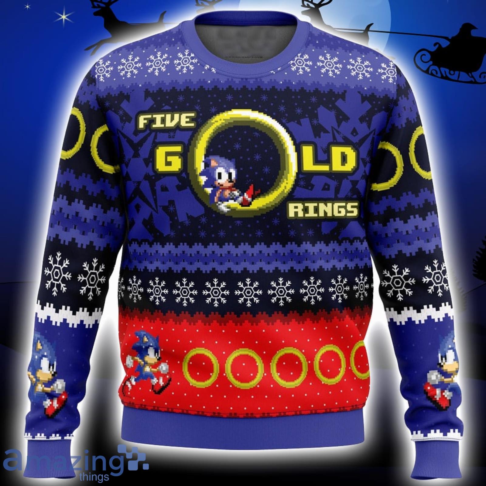 5 Gold Rings Sonic the Hedgehog Xmas Ugly Christmas Sweater Christmas Gift For Men And Women Product Photo 1