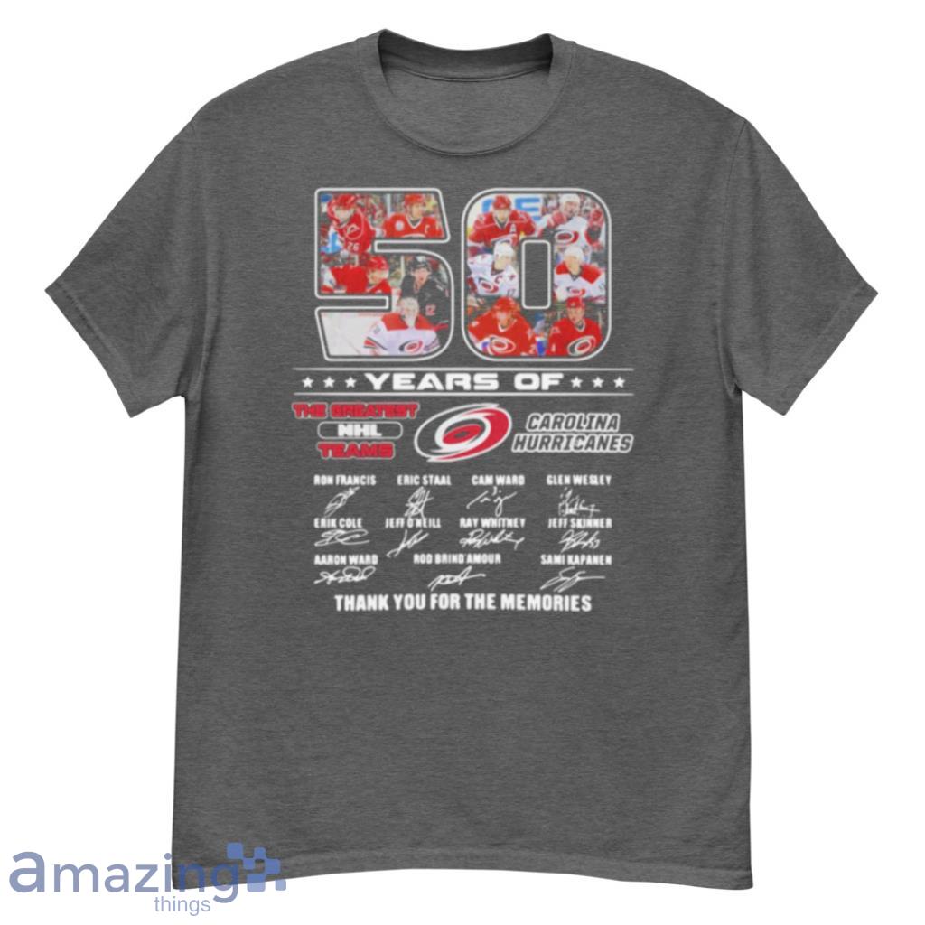 50-Years-Of-The-greatest-NHL-Teams-Carolina-Hurricanes-Signatures-Thank-You-For-The-Memories-Shirt Product Photo 1