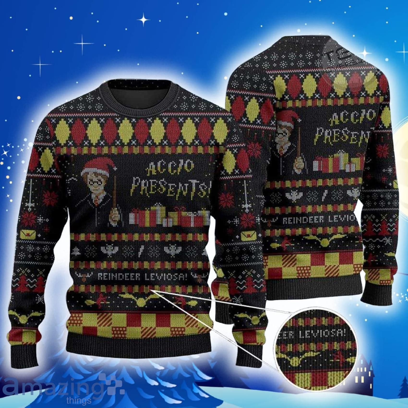 Accio Present Wizard Ugly All Over Print Christmas Knitting Ugly Sweater Product Photo 1