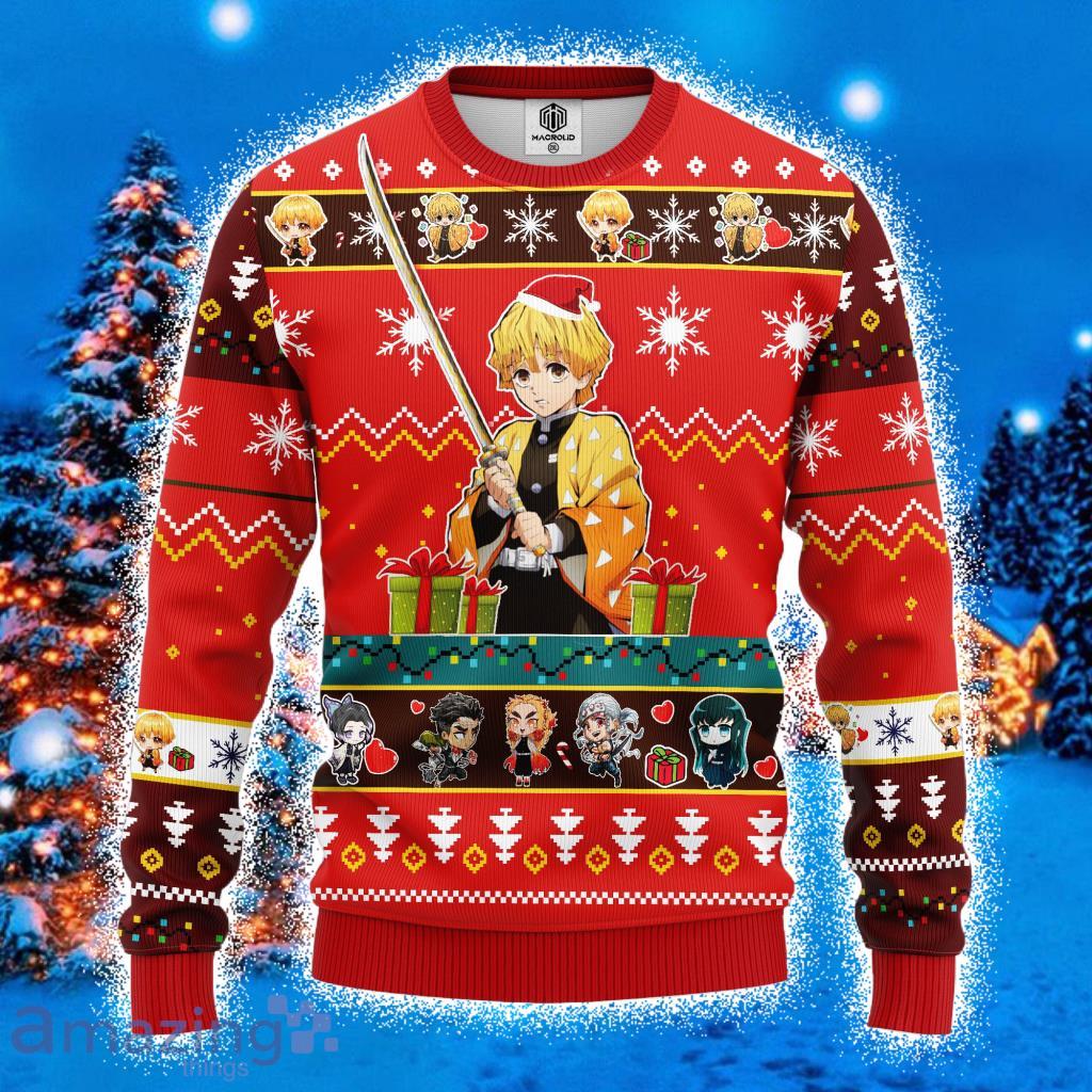 Agatsuma Zenitsu Demon Slayer Anime Ugly Christmas Sweater 3D Gift For Men And Women Red Product Photo 1