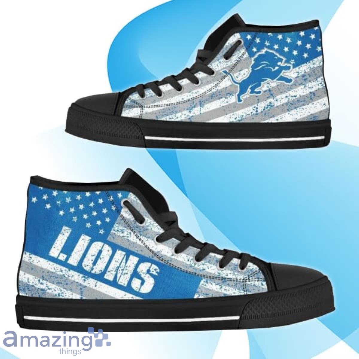 America Flag Italic Vintage Style Detroit Lions NFL Custom High Top Canvas Shoes Product Photo 1