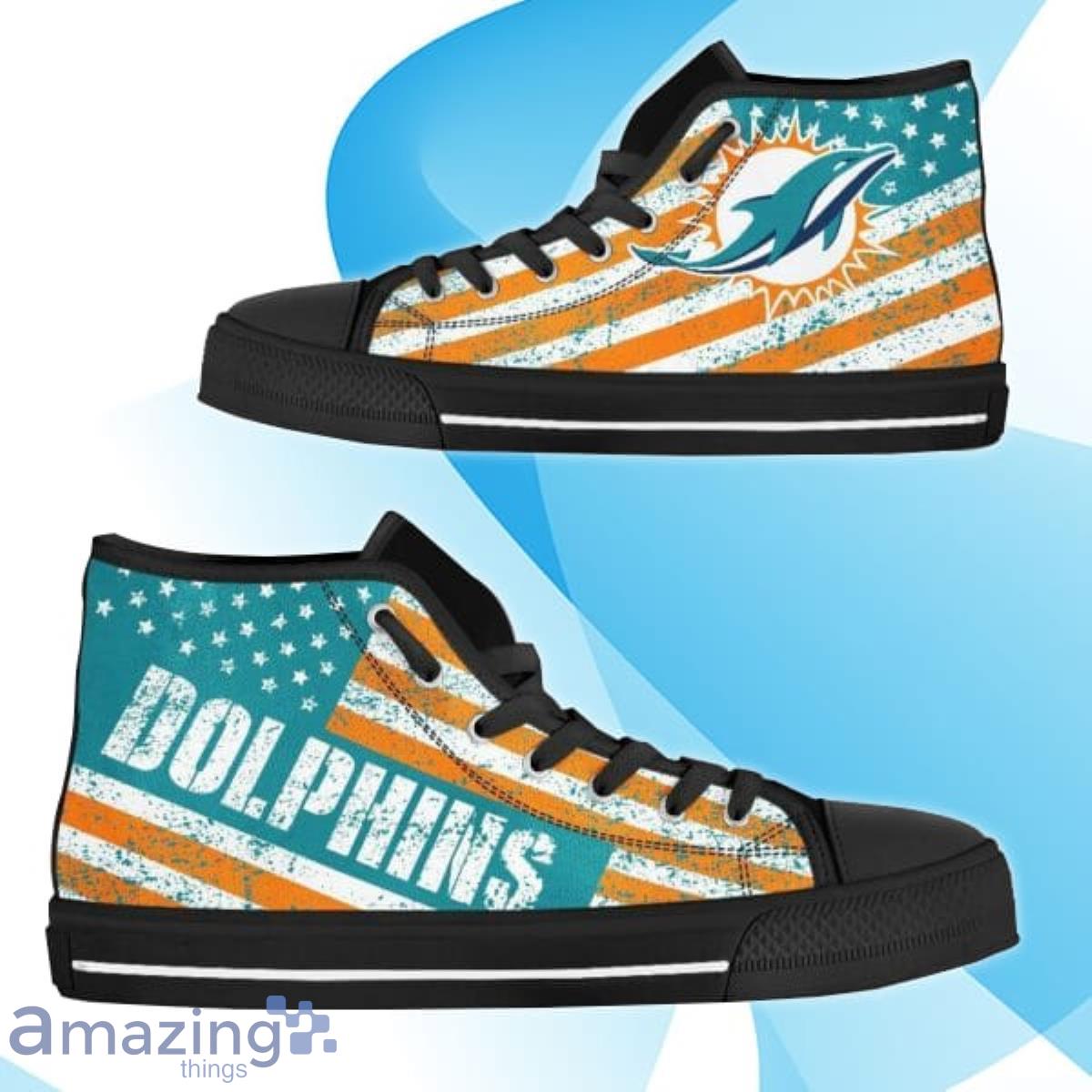 America Flag Italic Vintage Style Miami Dolphins NFL Custom High Top Canvas Shoes Best Gift Men Women Product Photo 1