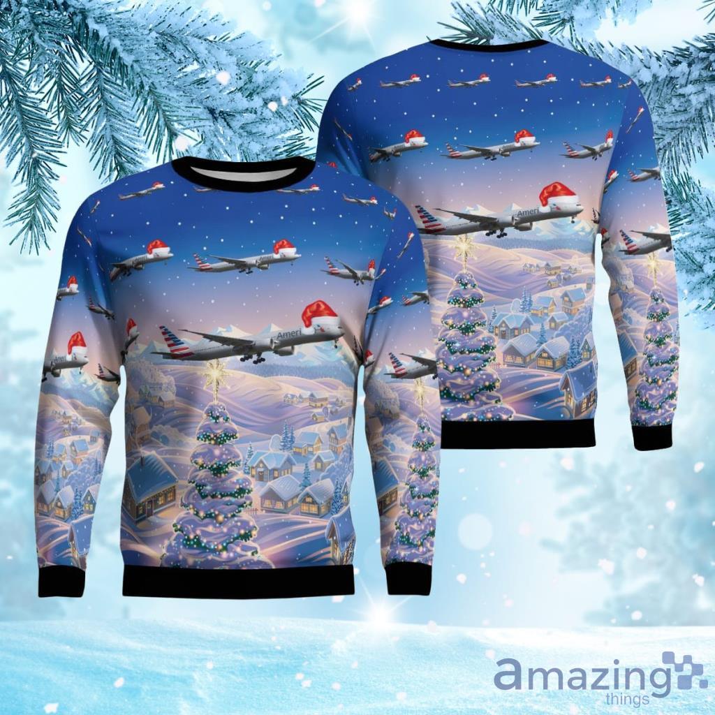 American Airlines Boeing 777-323er Christmas Christmas Ugly Sweater 3D Product Photo 1