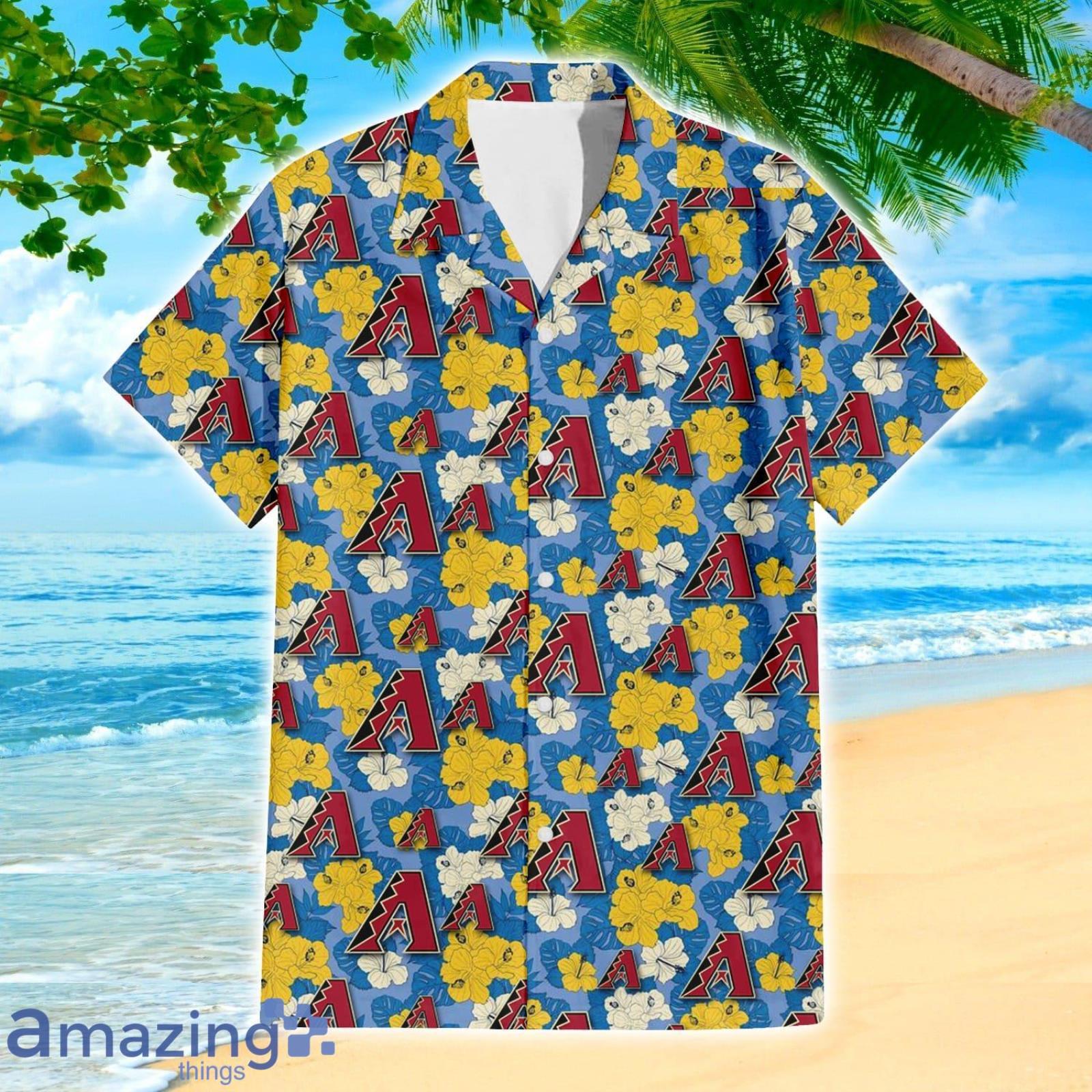 Arizona Diamondbacks Yellow White Hibiscus Powder Blue Pattern 3D Hawaiian Shirt Beach Gift image Arizona Diamondbacks Yellow White Hibiscus Powder Blue Pattern 3D Hawaiian Shirt Beach Gift Product Photo 3
