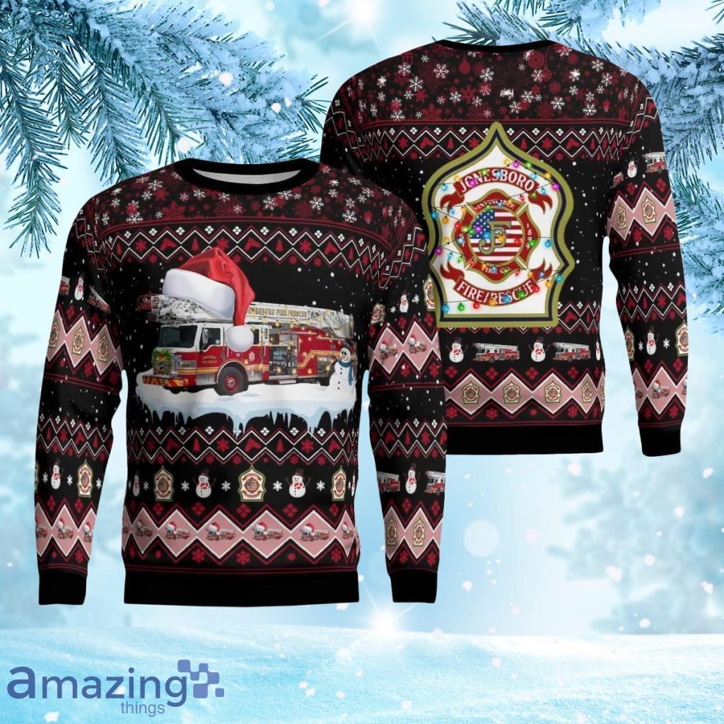 Arkansas, Jonesboro Fire Department Christmas AOP Christmas Ugly Sweater 3D Product Photo 1 Arkansas, Jonesboro Fire Department Christmas AOP Christmas Ugly Sweater 3D Product Photo 1