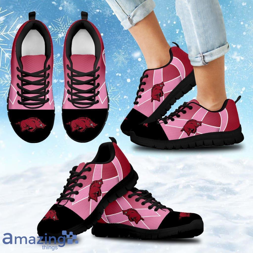 Arkansas Razorbacks Cancer Pink Ribbon Sneakers Shoes Gift For Big Fans Product Photo 1 Arkansas Razorbacks Cancer Pink Ribbon Sneakers Shoes Gift For Big Fans Product Photo 1