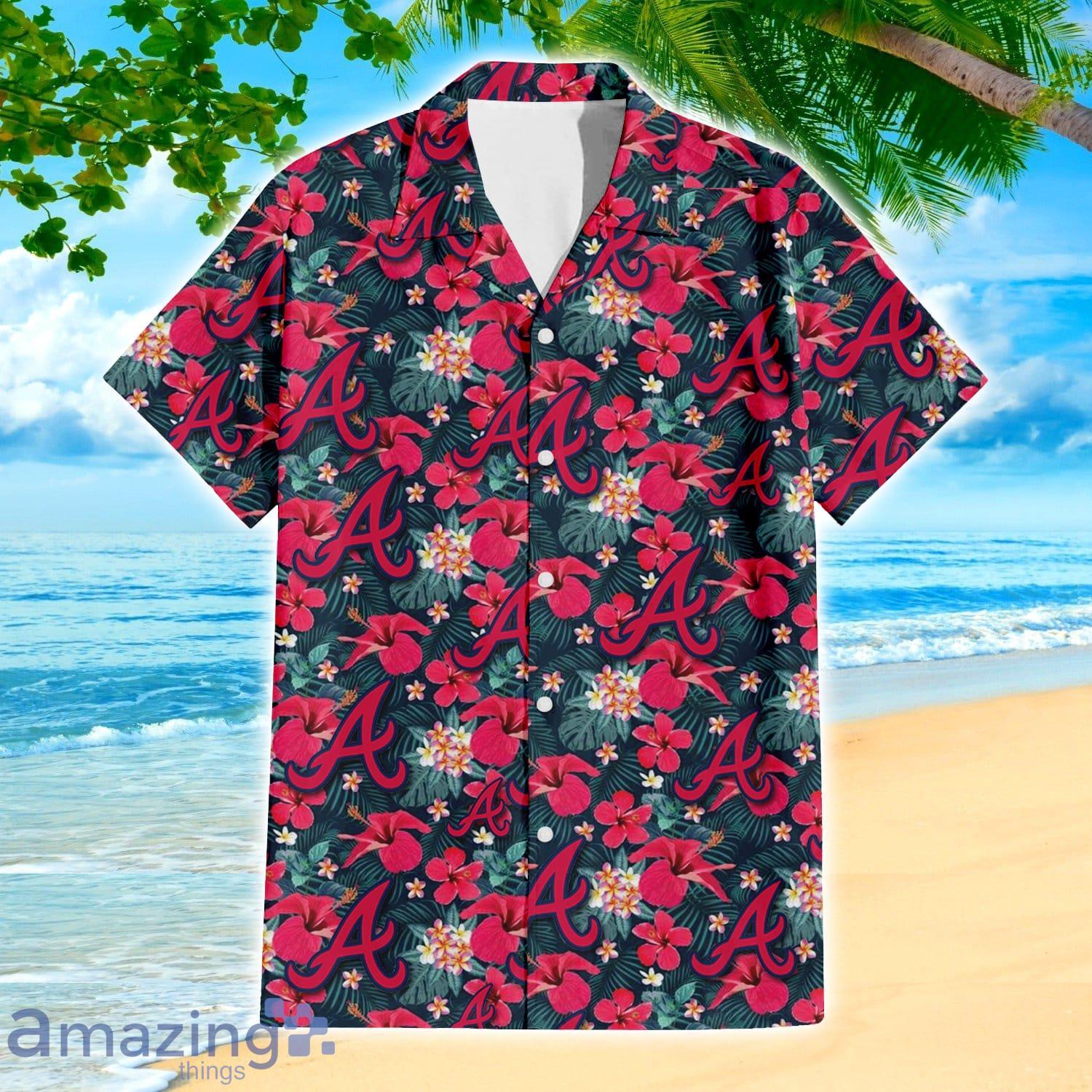 Atlanta Braves Fans Tiny Red Hibiscus Tropical 3D Hawaiian Shirt