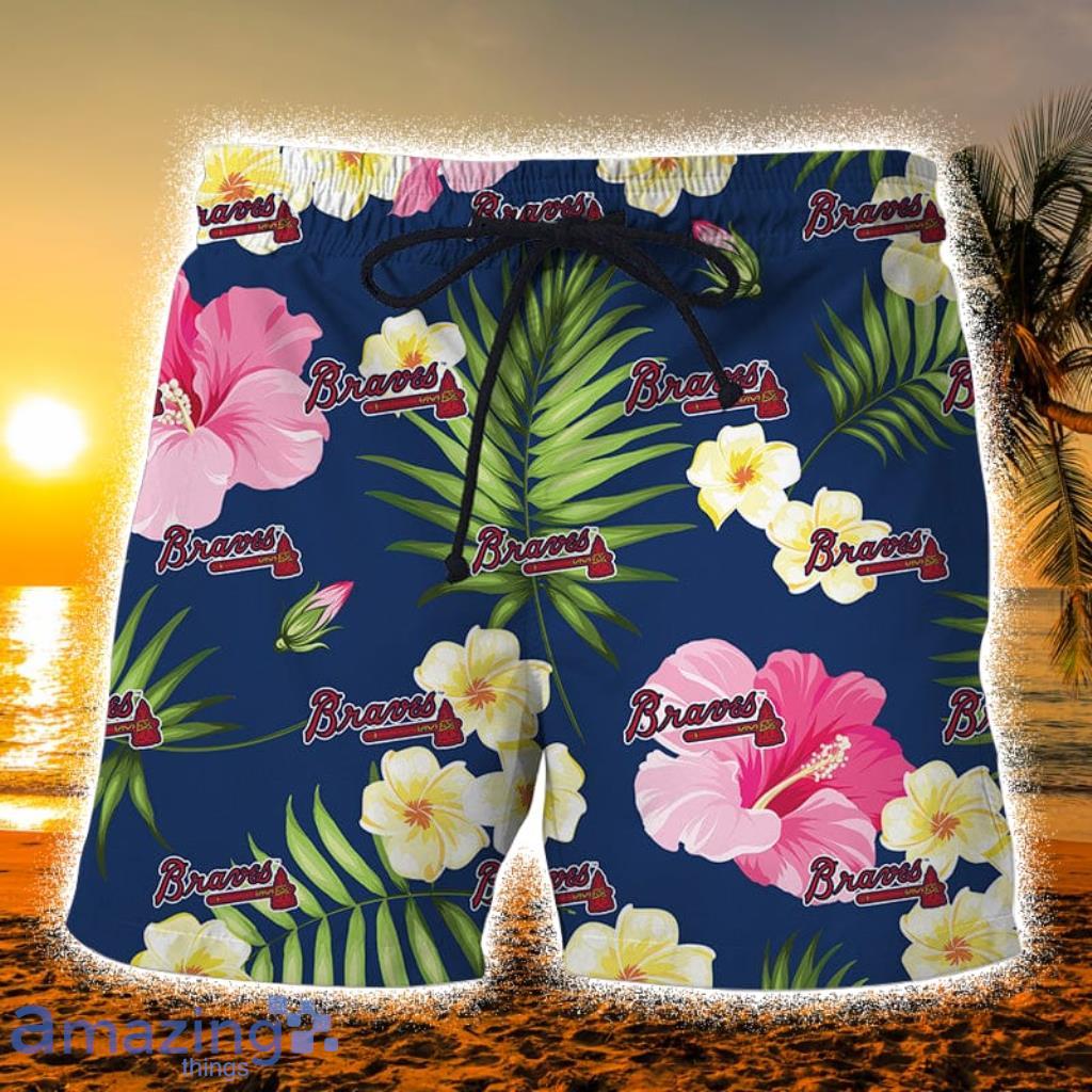 Atlanta Braves Tropical Floral Hawaiian Shorts Dark Blue Gift For Fans