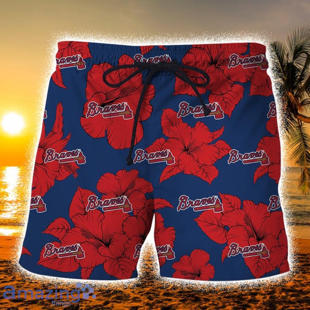 Atlanta Braves Tropical Floral Hawaiian Shorts Dark Blue Gift For Fans