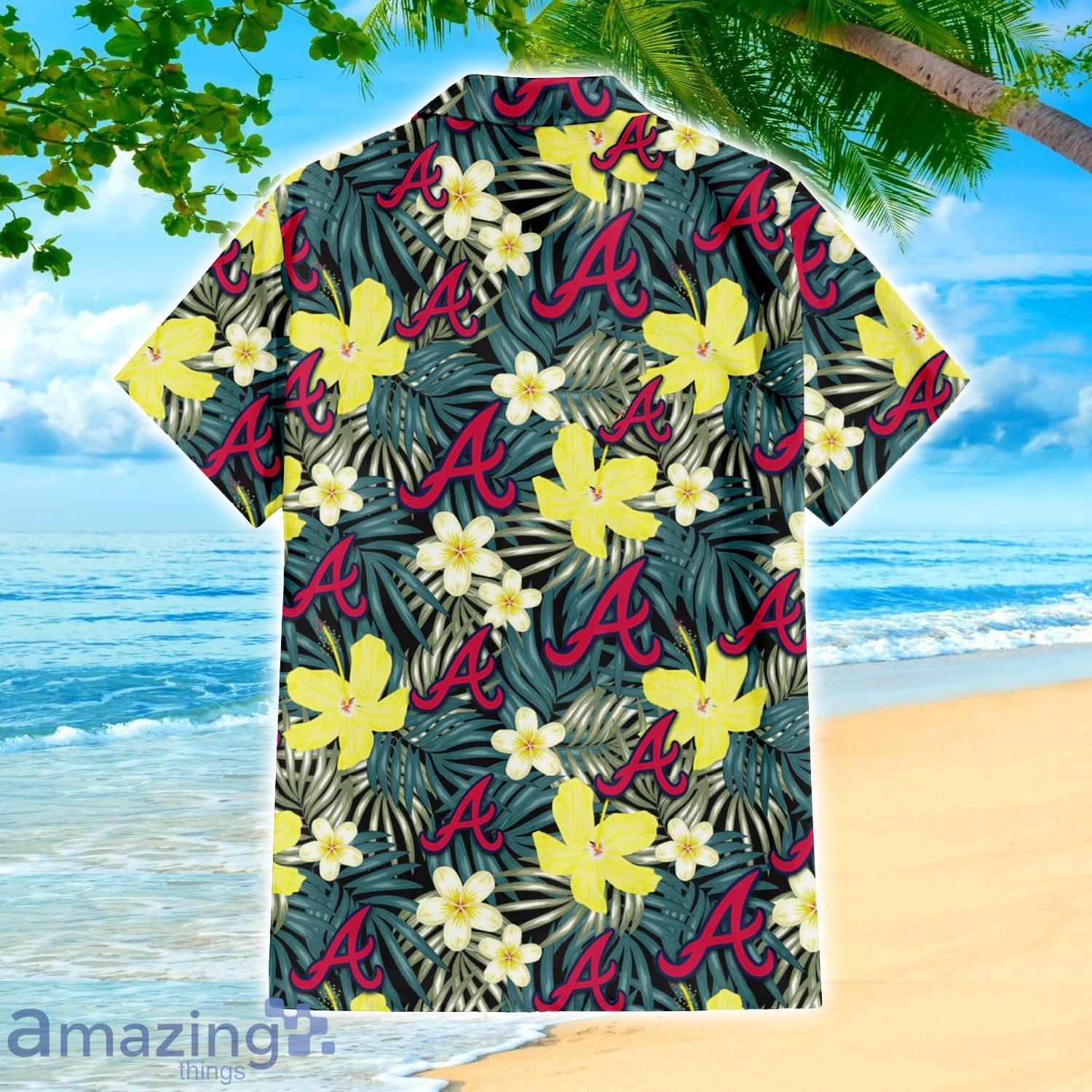 Atlanta Braves Yellow Flower Green Palm Leaf Tropical 3D Hawaiian Shirt