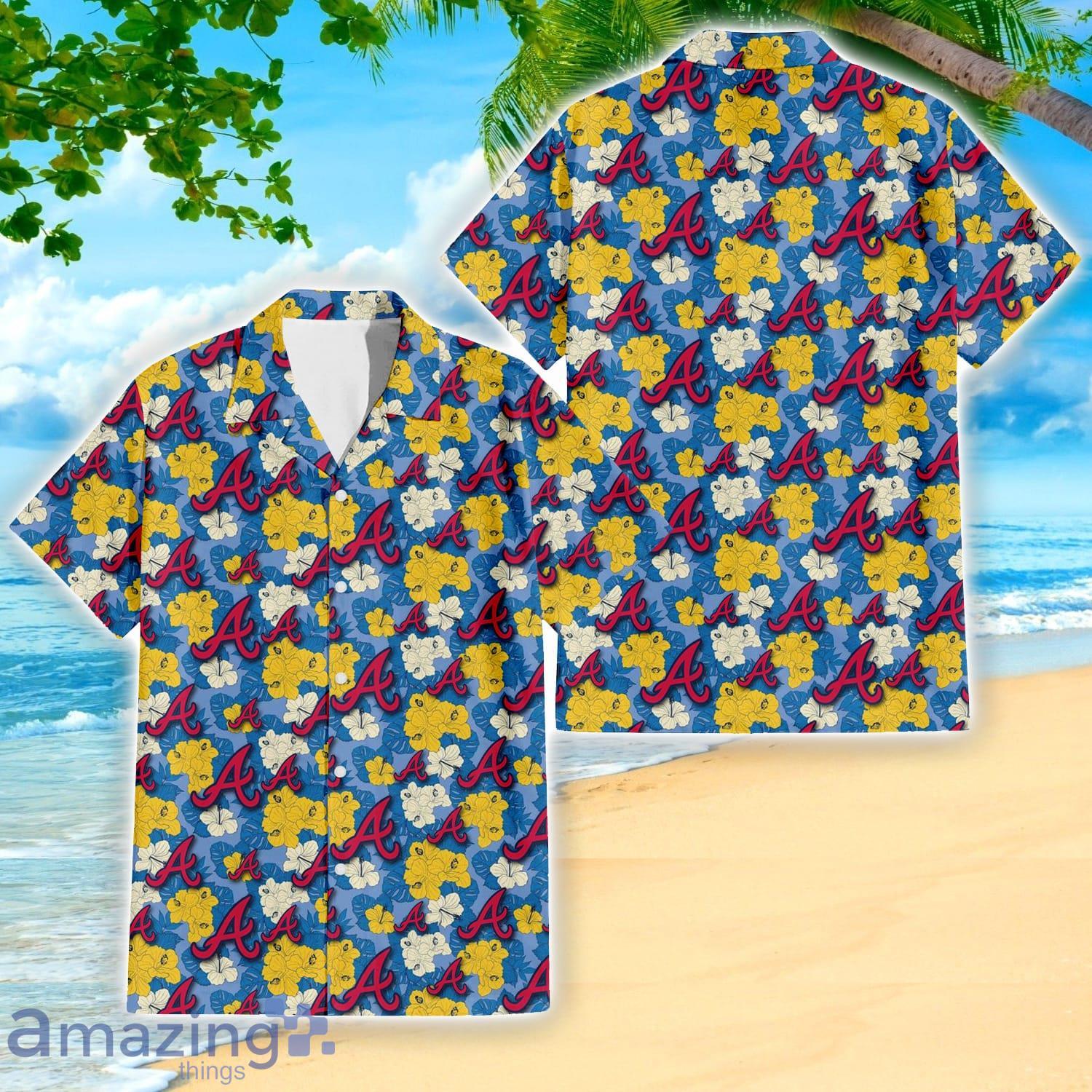 Atlanta Braves Yellow White Hibiscus Powder Blue Pattern 3D Hawaiian Shirt Beach Gift Product Photo 1
