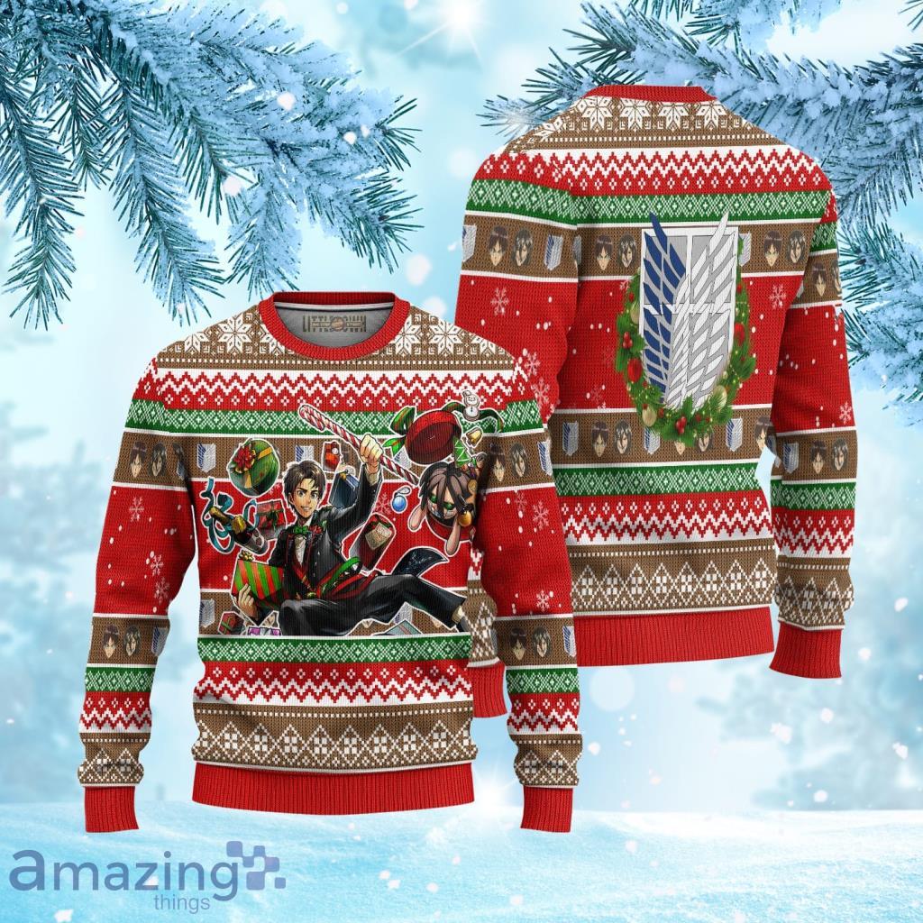 Attack On Titan Ugly Christmas Sweater 3D Eren Yeager Gift For Big Fans Product Photo 1 Attack On Titan Ugly Christmas Sweater 3D Eren Yeager Gift For Big Fans Product Photo 1