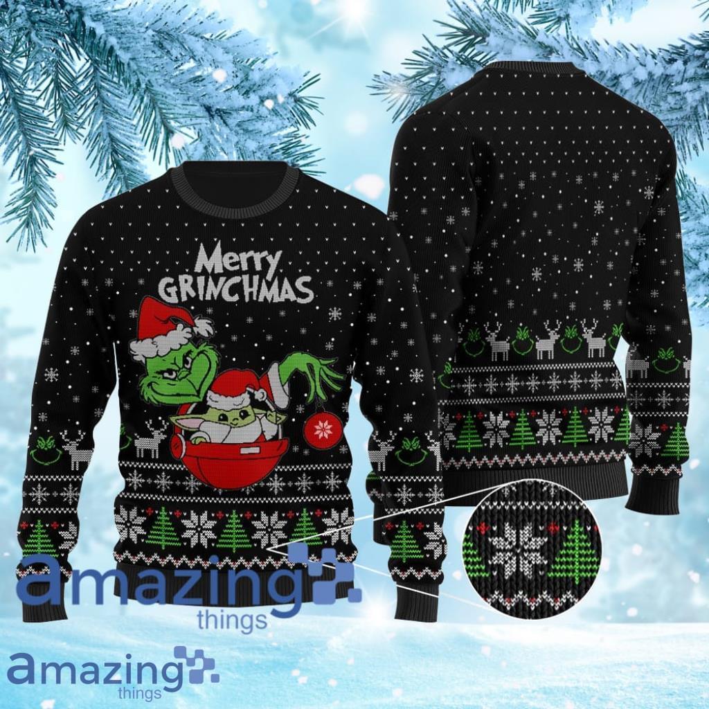 Baby Yoda And Grinch Christmas Ugly Sweater 3D  Black Product Photo 1