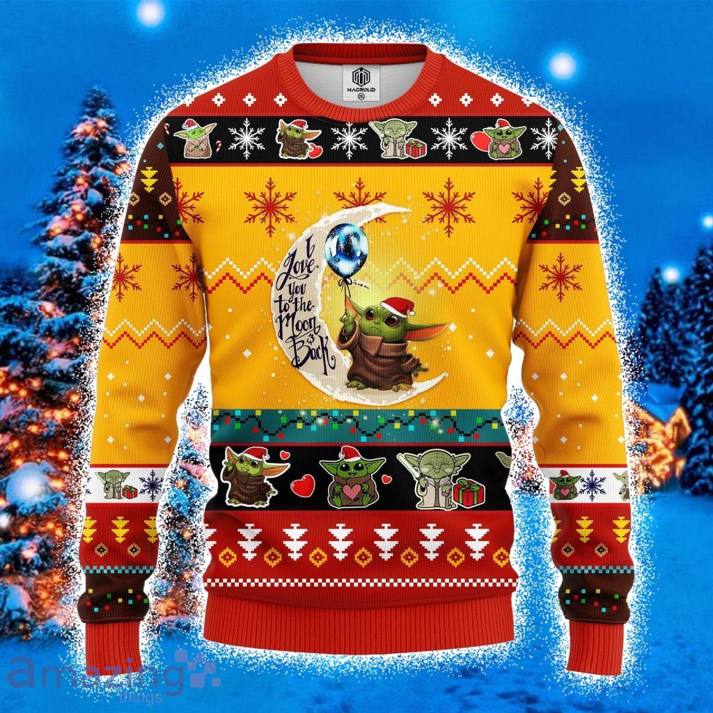 Baby Yoda Moon And Back Cute Ugly Christmas Sweater 3D Gift For Men And Women Yellow Product Photo 1