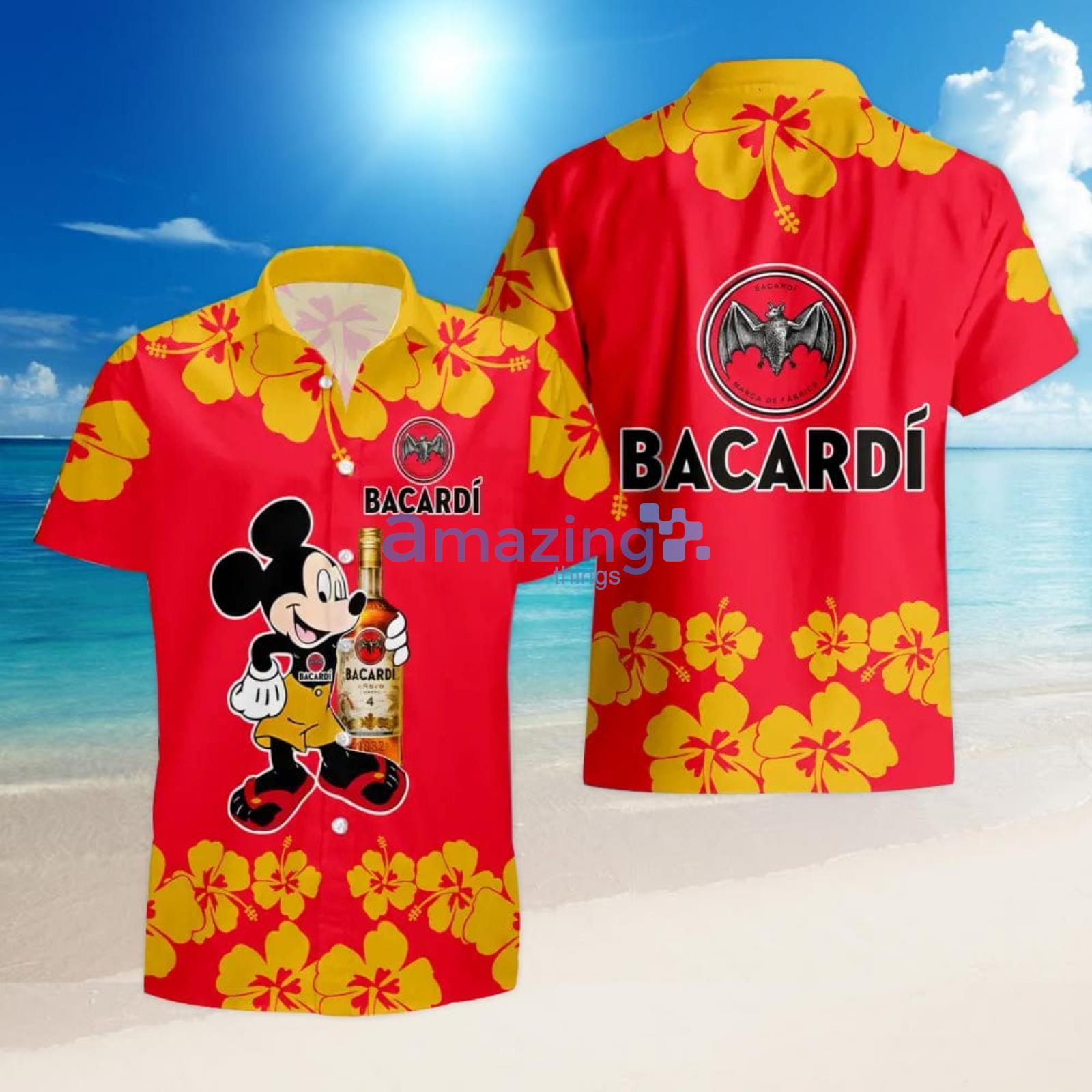 Bacardi Hawaiian Hibiscus Flower Pattern,Tropical Beach Shirt