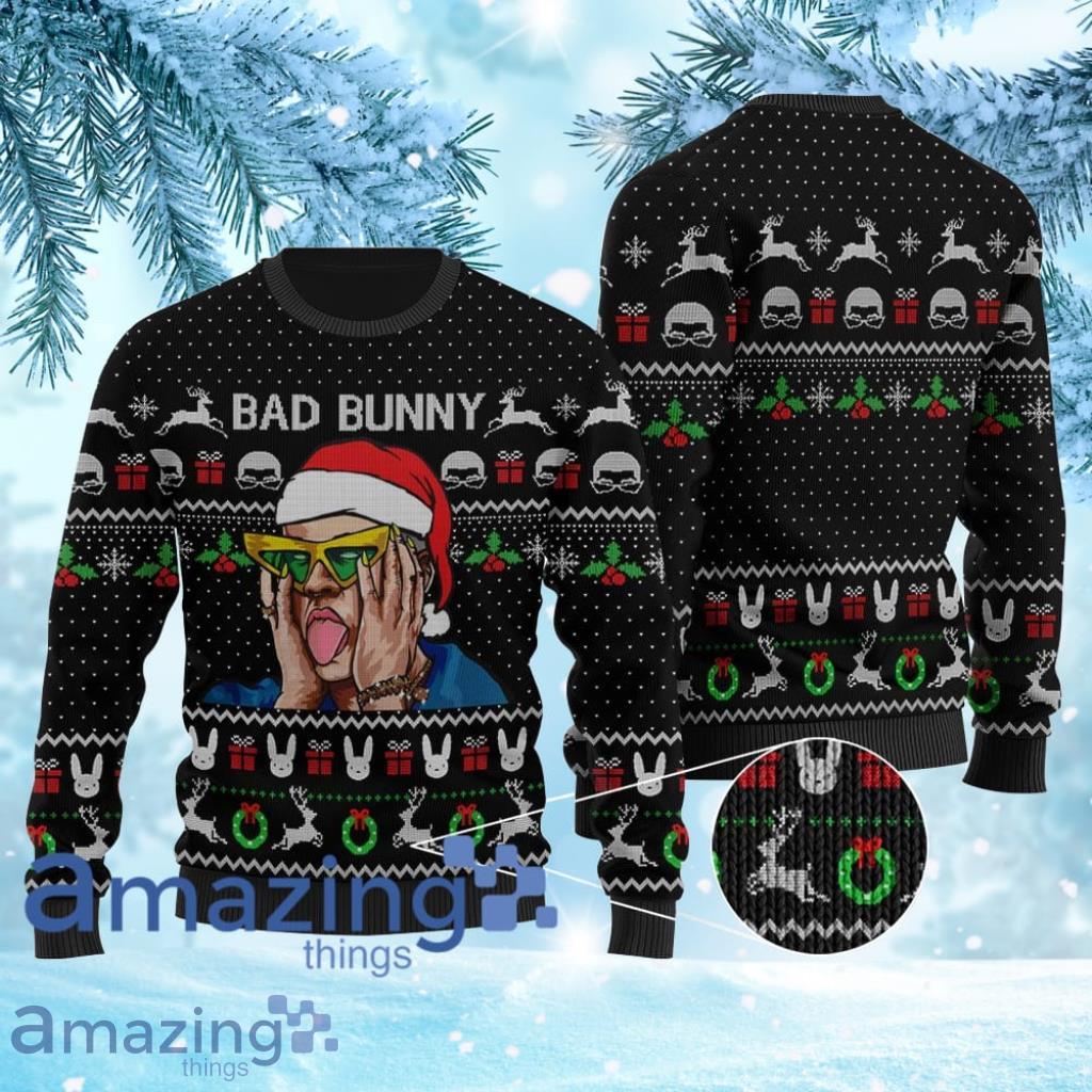 Bad Bunny Ugly Christmas Sweater 3D Black Product Photo 1