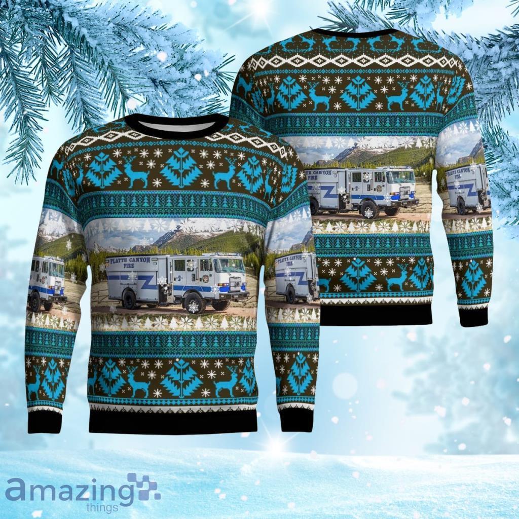 Bailey, Colorado, Platte Canyon Fire Protection District AOP Christmas Ugly Sweater 3D Product Photo 1