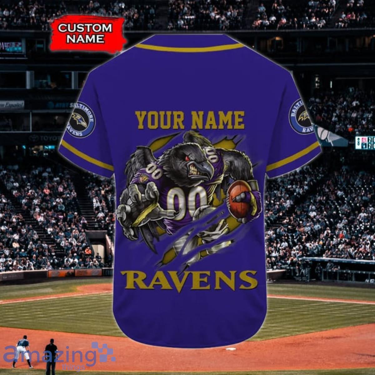 NFL Baltimore Ravens Custom Name And Number Ball Fire Baseball Jersey Shirt  - Beuteeshop