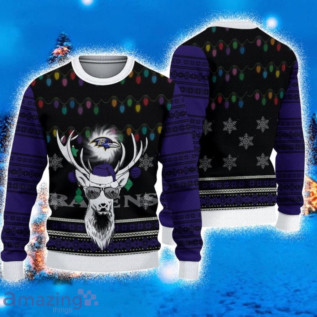 Baltimore Ravens Deer Funny Ugly Christmas Sweater 3D Gift For Fans