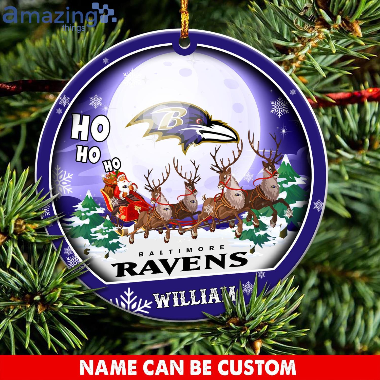 Baltimore Ravens Ho Ho Ho Santa's Reindeer  NFL Christmas Ornaments Custom Name Product Photo 1