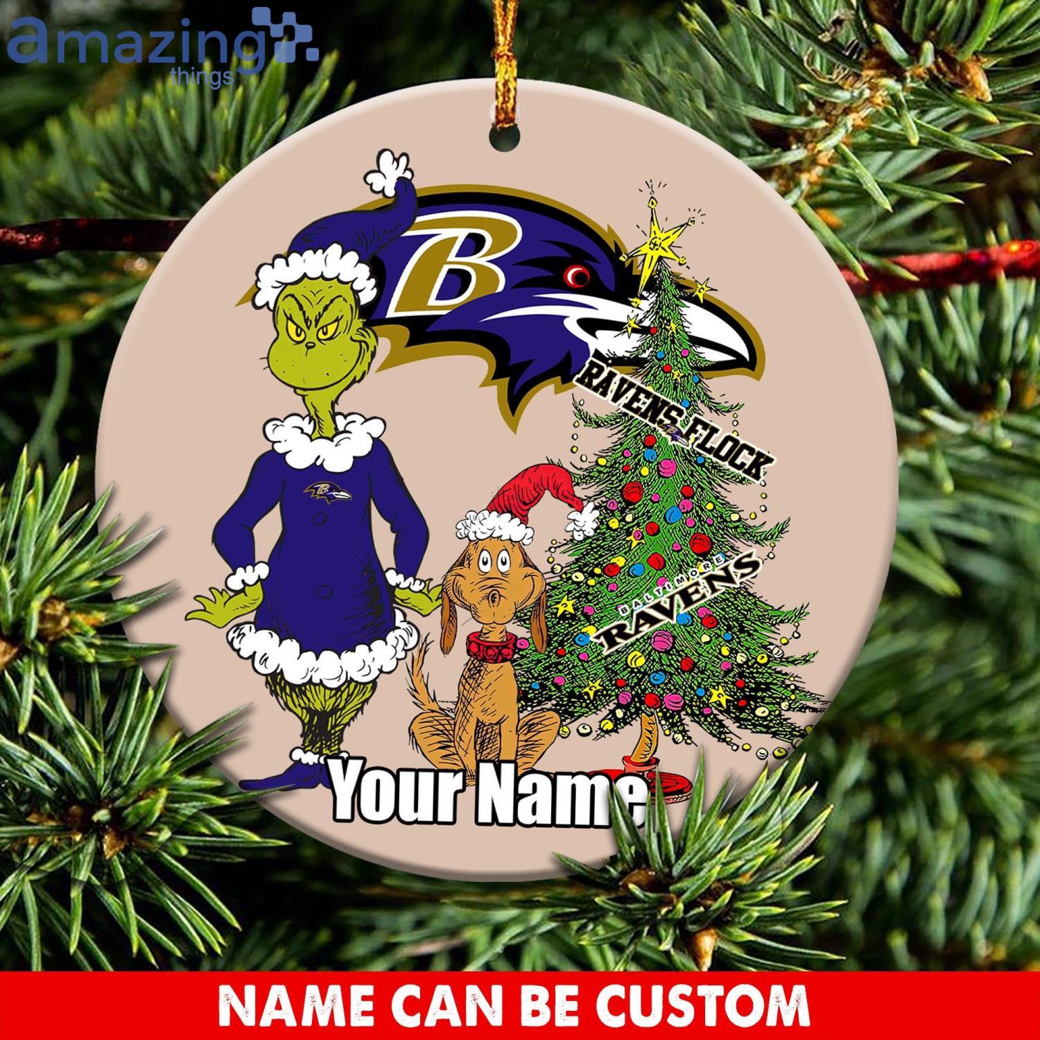 Baltimore Ravens Logo NFL Ugly Grinch Christmas Ornament Custom Name Product Photo 1