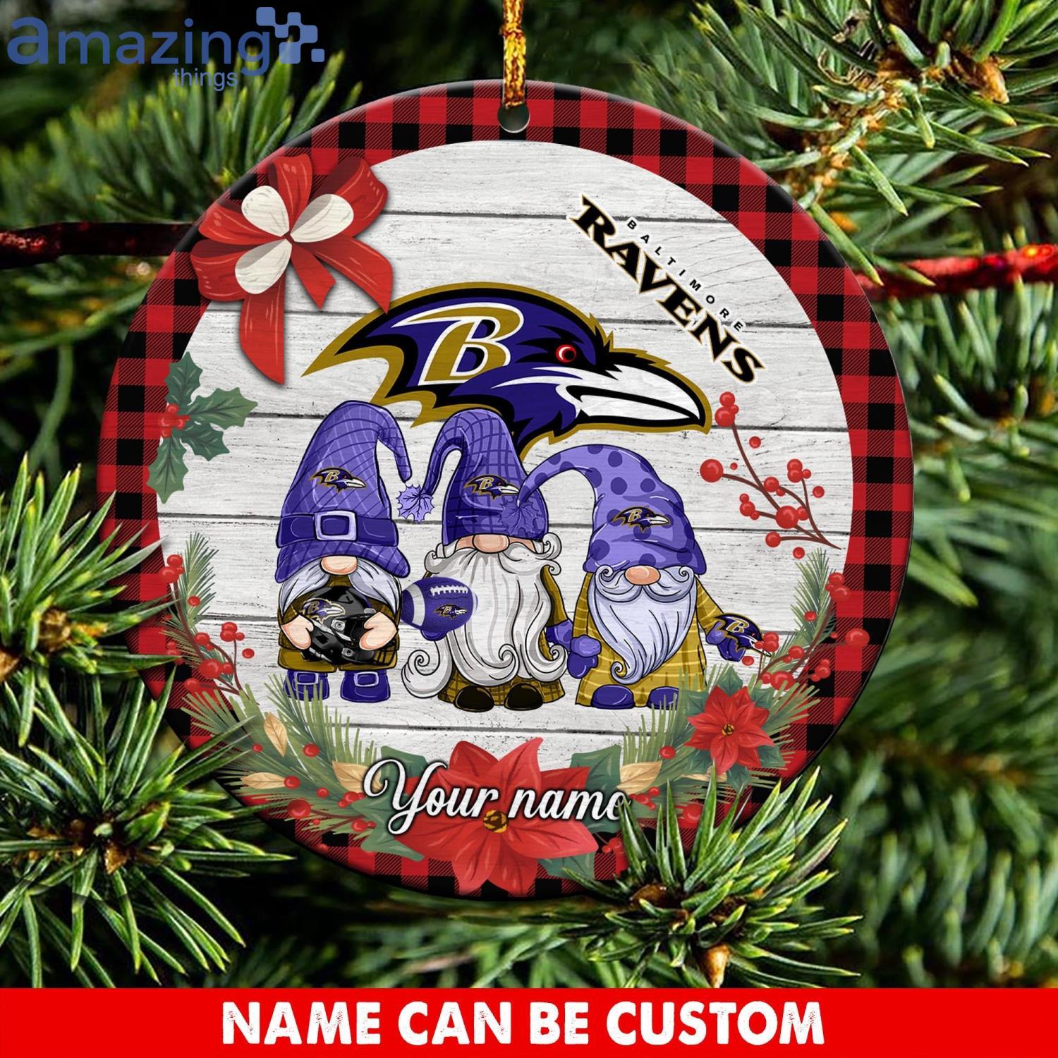 Baltimore Ravens NFL Cute Gnome Christmas Ornament Custom Name Product Photo 1