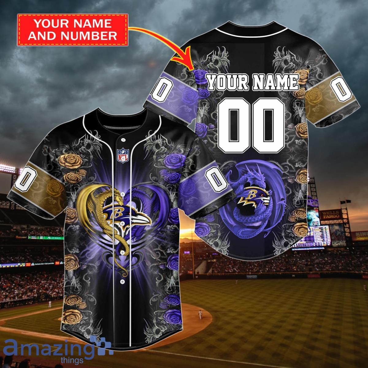 Baltimore Ravens NFL Custom Name Baseball Jersey Shirt Halloween Gift For  Fans