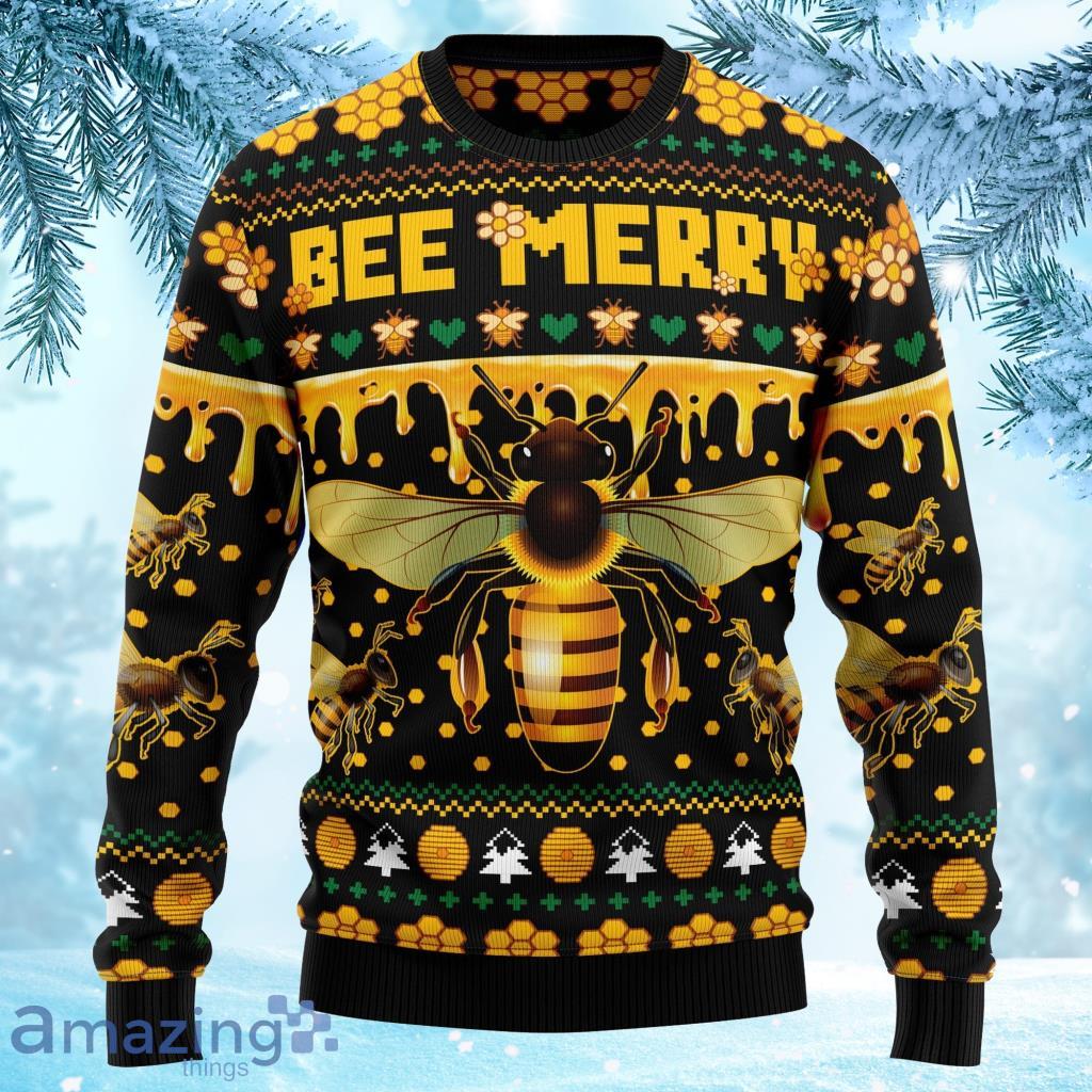 Bee Merry Ugly Christmas Sweater 3D Xmas Jumper Holiday Pullover Product Photo 1