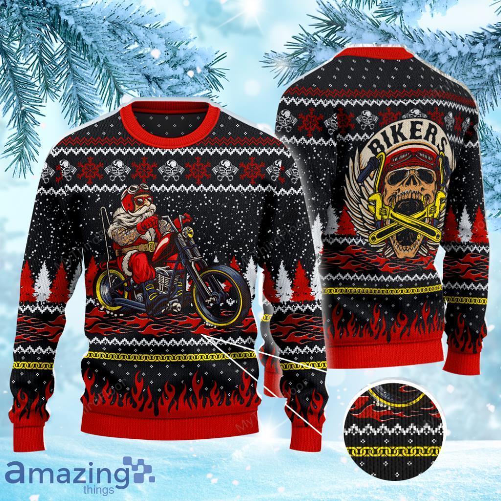 Biker Lovers Gift Santa Riding A Motorcycle Ugly Christmas Sweater