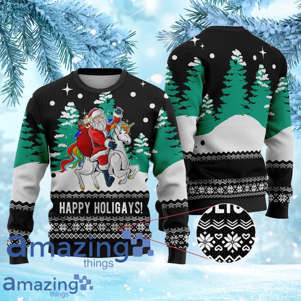 Black Funny Santa Happy Holigays Christmas Ugly Sweater 3D Product Photo 1