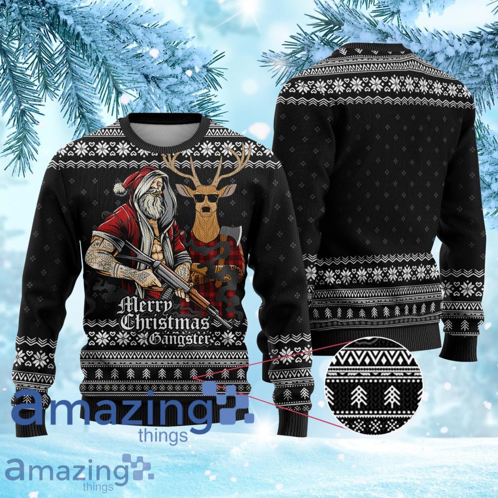 Black Tattooed Santa Ugly Christmas Sweater 3D Product Photo 1 Black Tattooed Santa Ugly Christmas Sweater 3D Product Photo 1