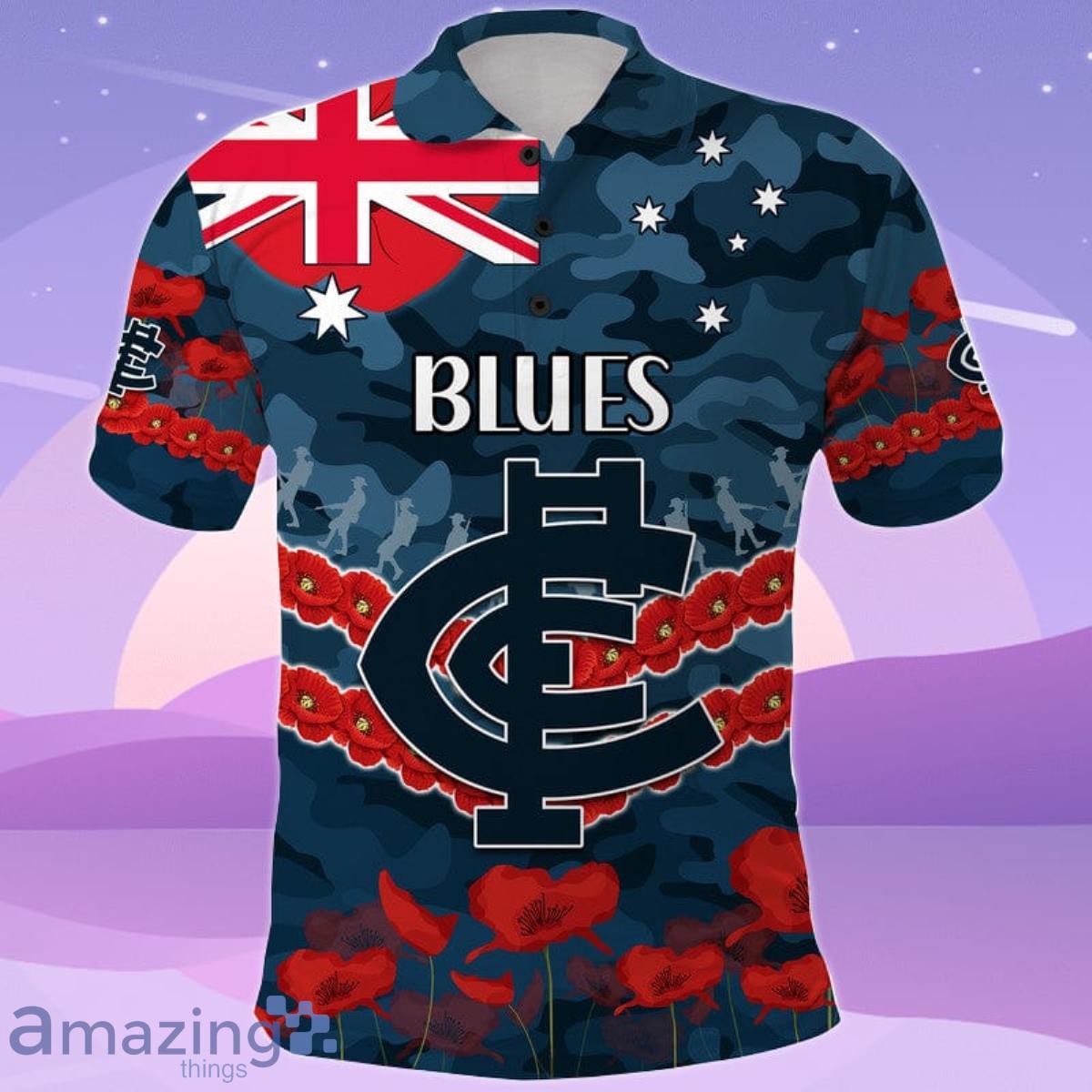 Blues Football ANZAC Polo Shirt Lest We Forget Product Photo 1